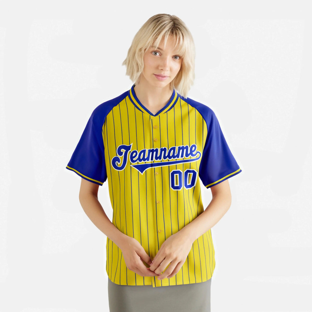 Custom Gold-Royal Blue Pinstripe Authentic Raglan Sleeves Baseball Jersey
