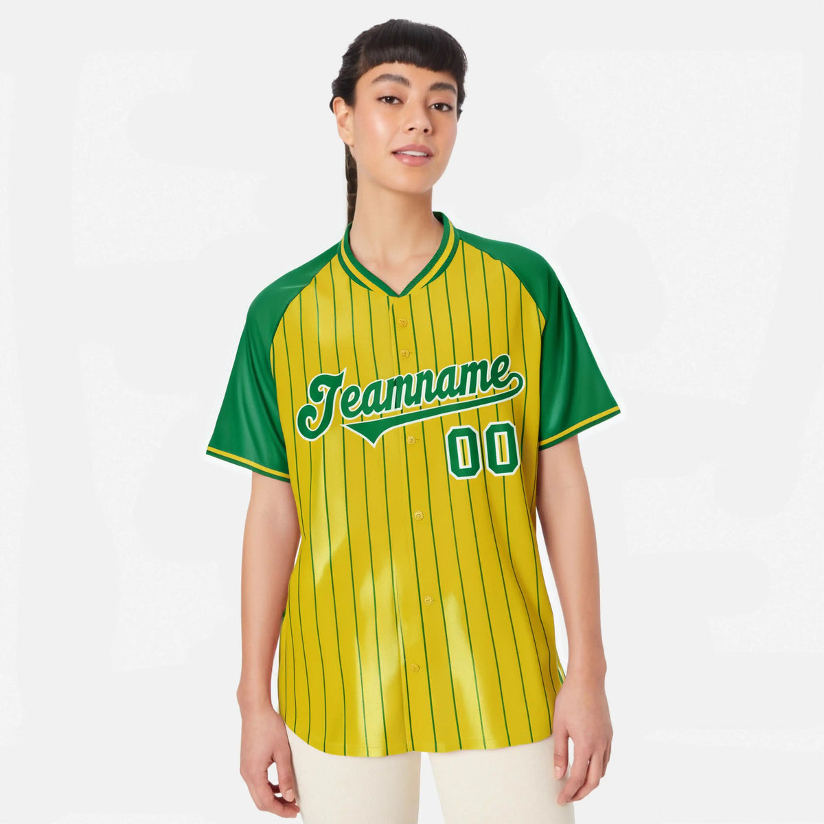 Custom Gold-Kelly Green Pinstripe Gold-Kelly Green Authentic Raglan Sleeves Baseball Jersey