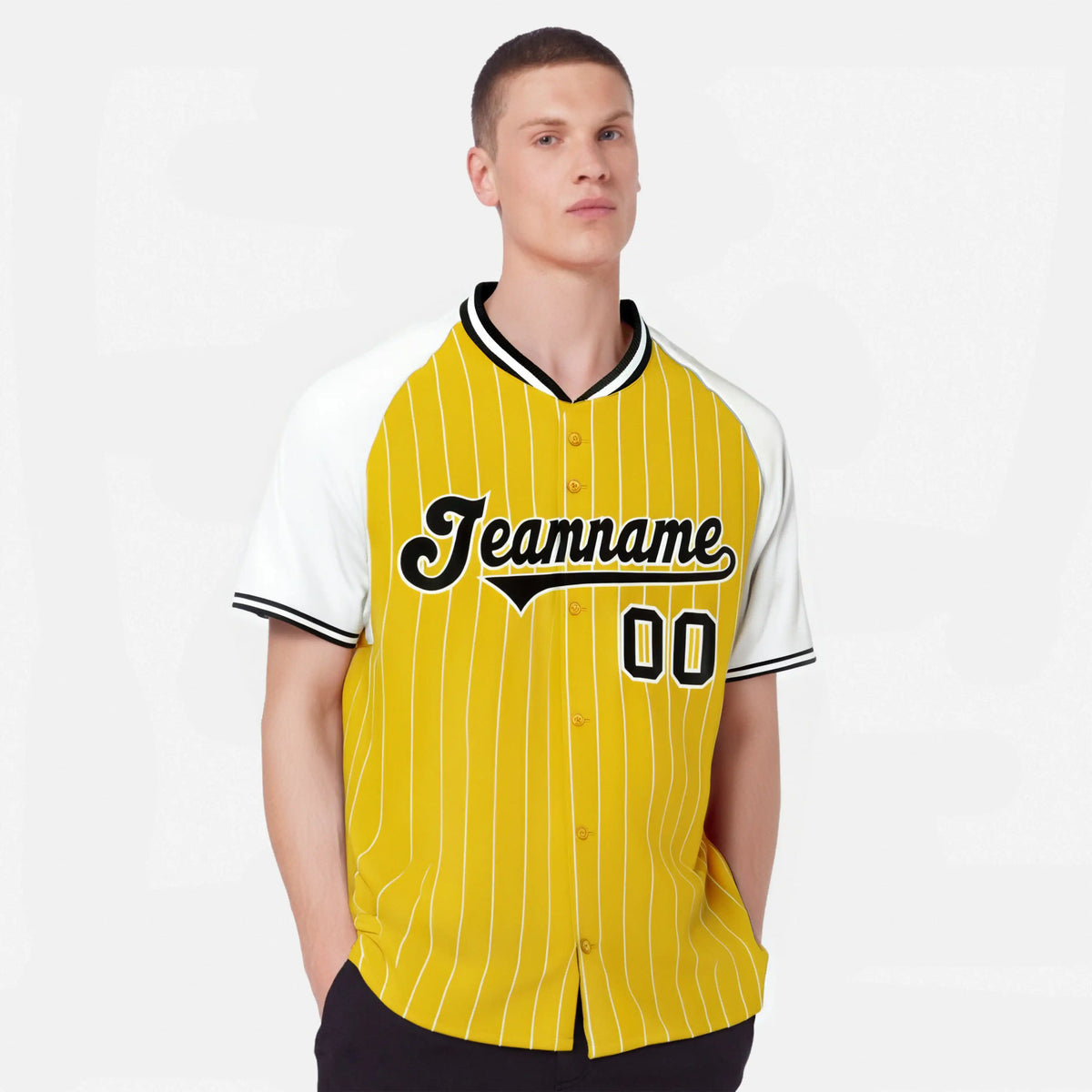 Custom Gold-White Pinstripe Gold-White Authentic Raglan Sleeves Baseball Jersey