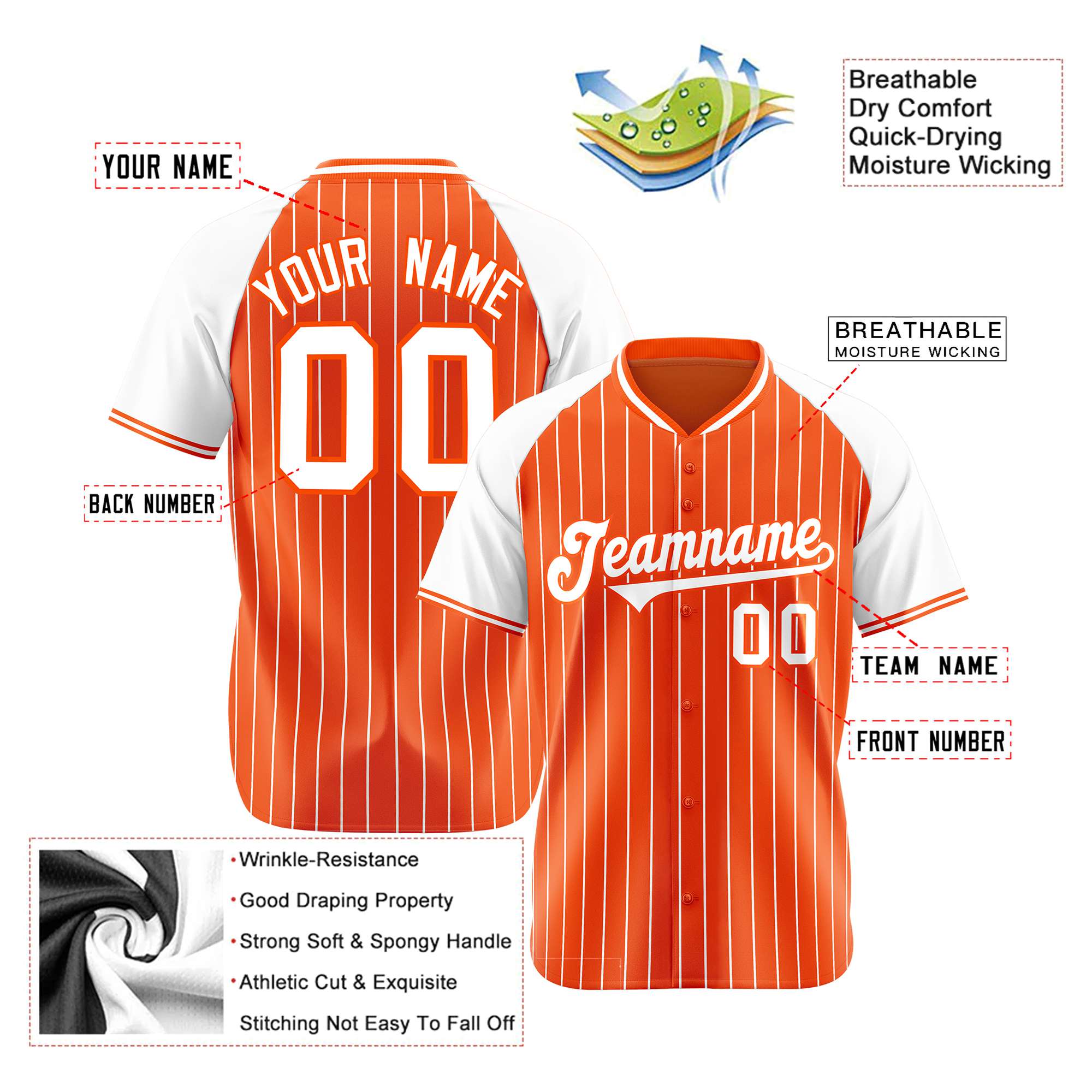 Custom Orange White Pinstripe White-Orange Authentic Raglan Sleeves Baseball Jersey