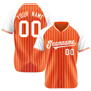 Camiseta de béisbol personalizada con rayas blancas y naranjas, auténtica, con mangas raglán. - Style 1