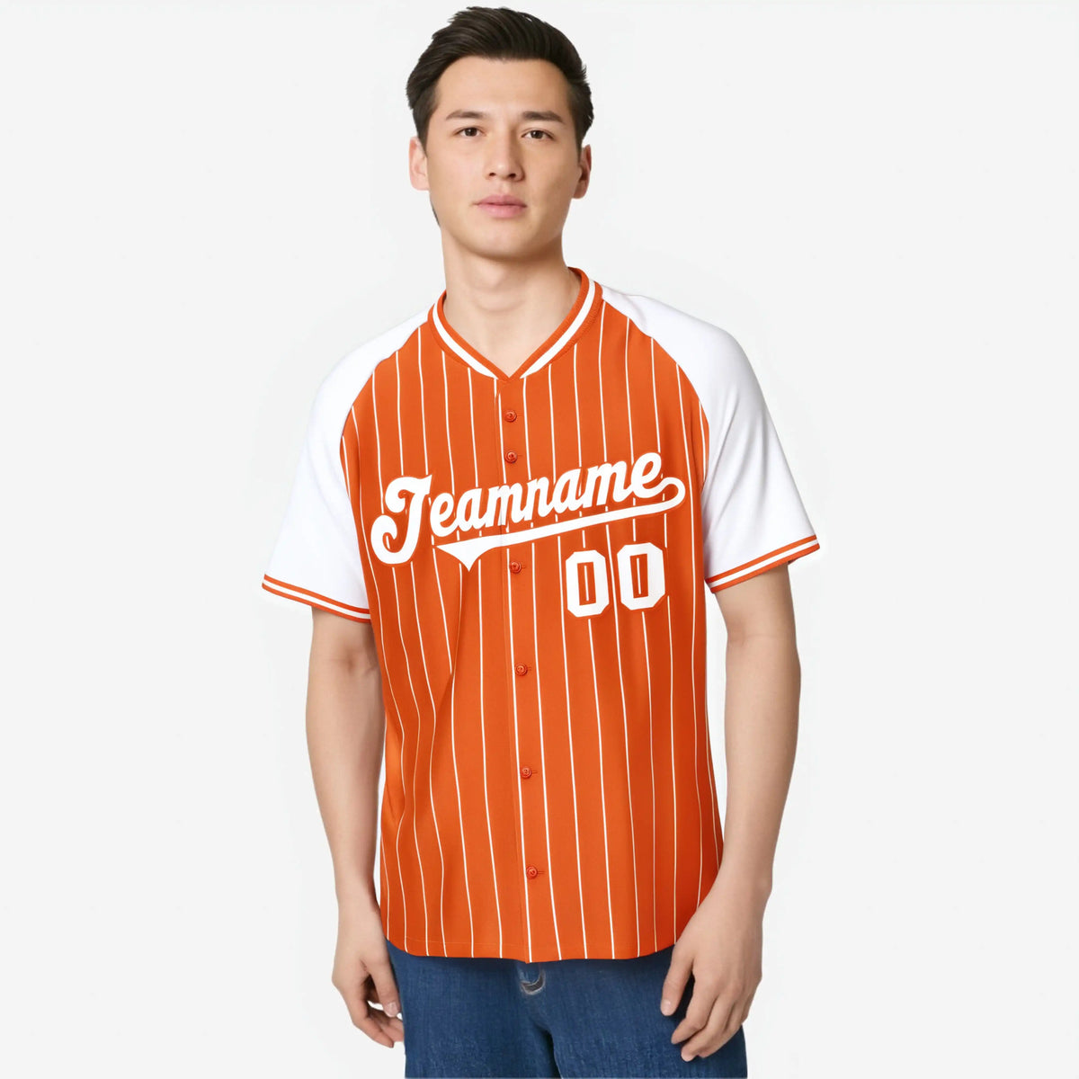 Custom Orange White Pinstripe White-Orange Authentic Raglan Sleeves Baseball Jersey