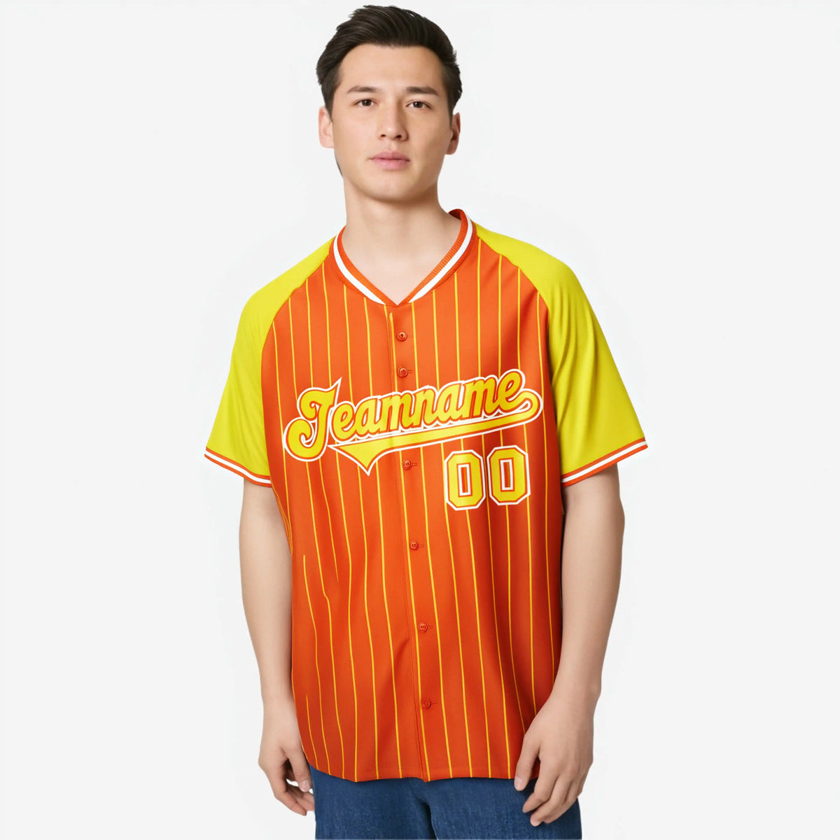 Custom Orange Gold Pinstripe Gold-Orange Authentic Raglan Sleeves Baseball Jersey