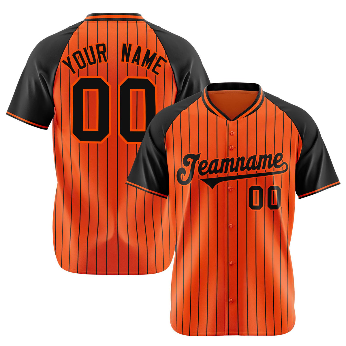 Custom Orange Black Pinstripe Black-Orange Authentic Raglan Sleeves Baseball Jersey