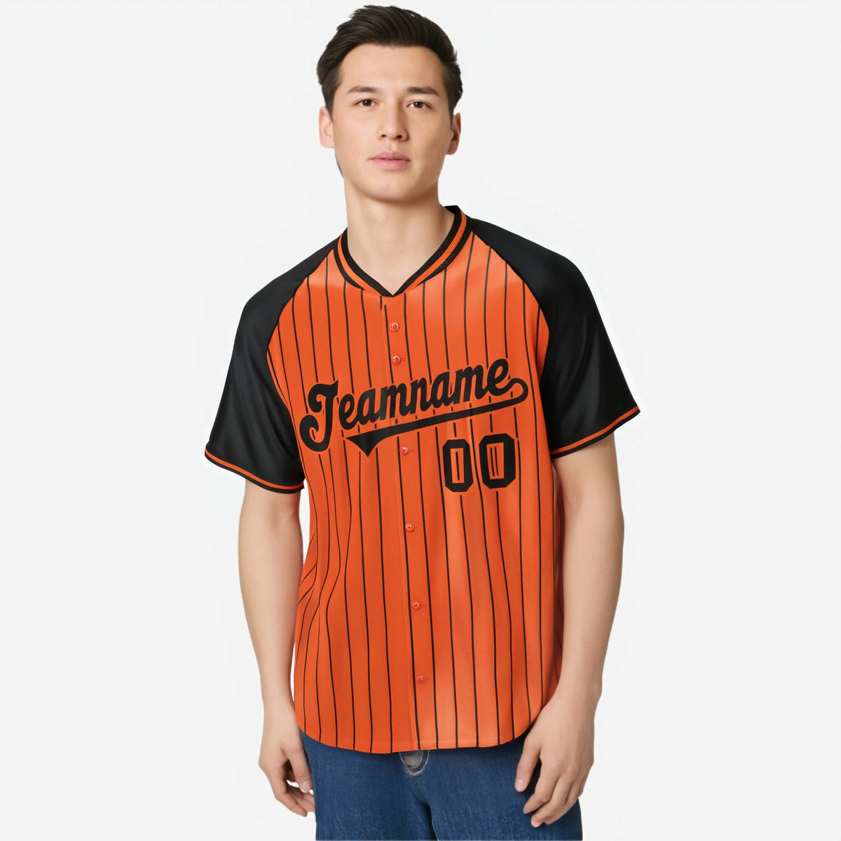 Custom Orange Black Pinstripe Black-Orange Authentic Raglan Sleeves Baseball Jersey