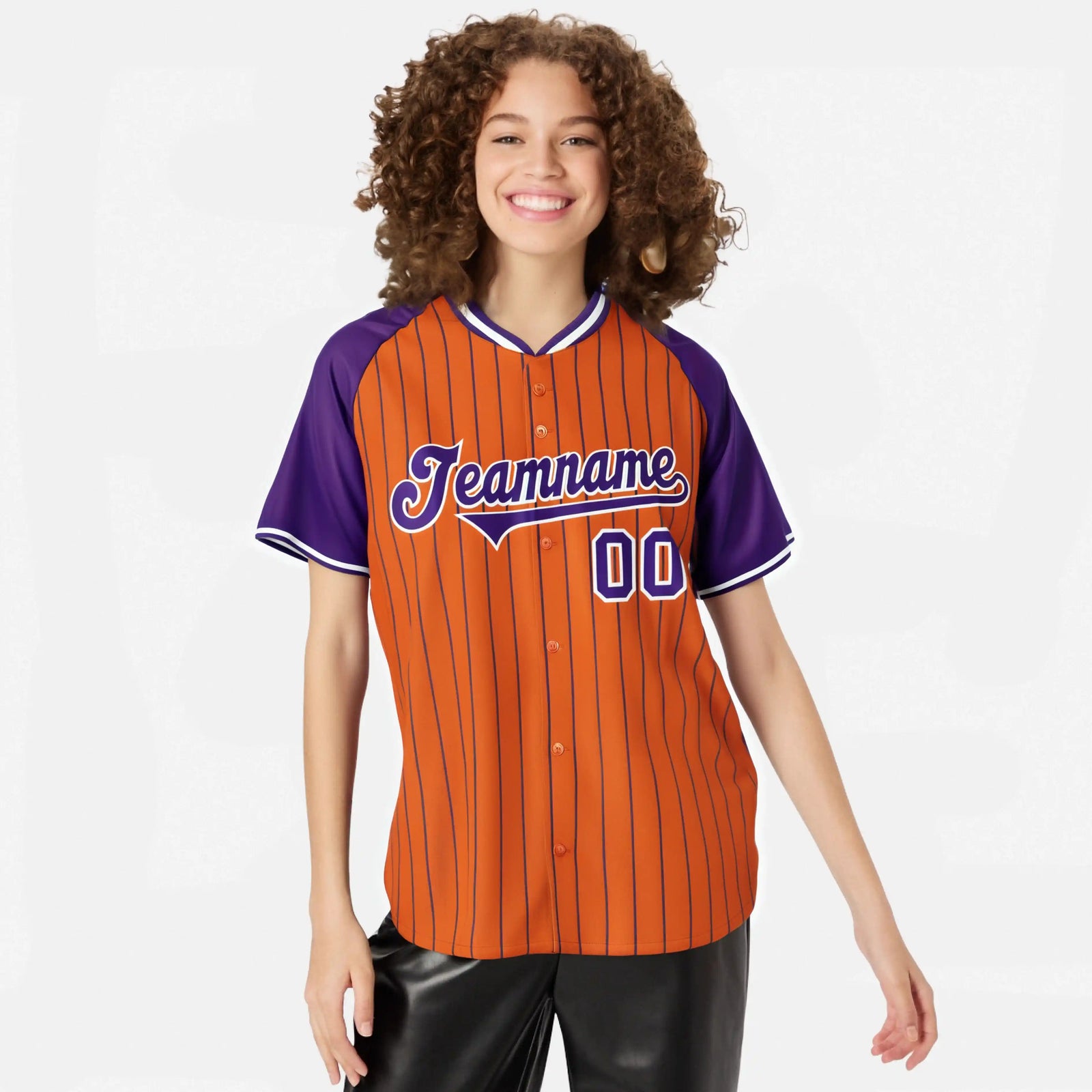 Custom Orange Purple Pinstripe Purple-Orange Authentic Raglan Sleeves Baseball Jersey