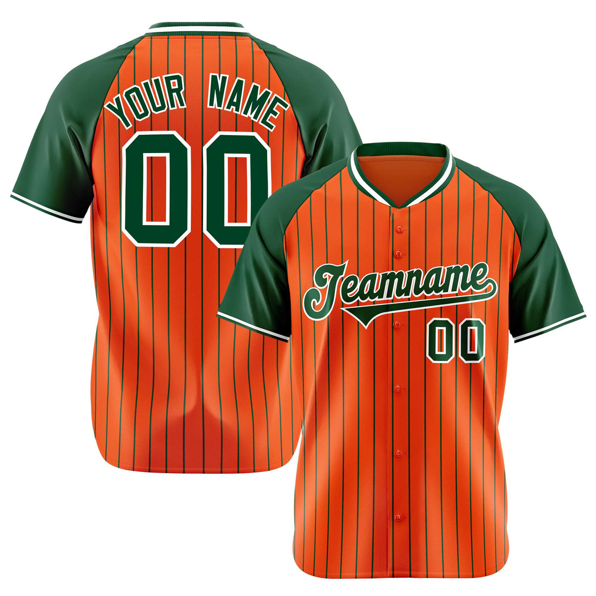 Custom Orange Green Pinstripe Green Orange Authentic Raglan Sleeves Baseball Jersey