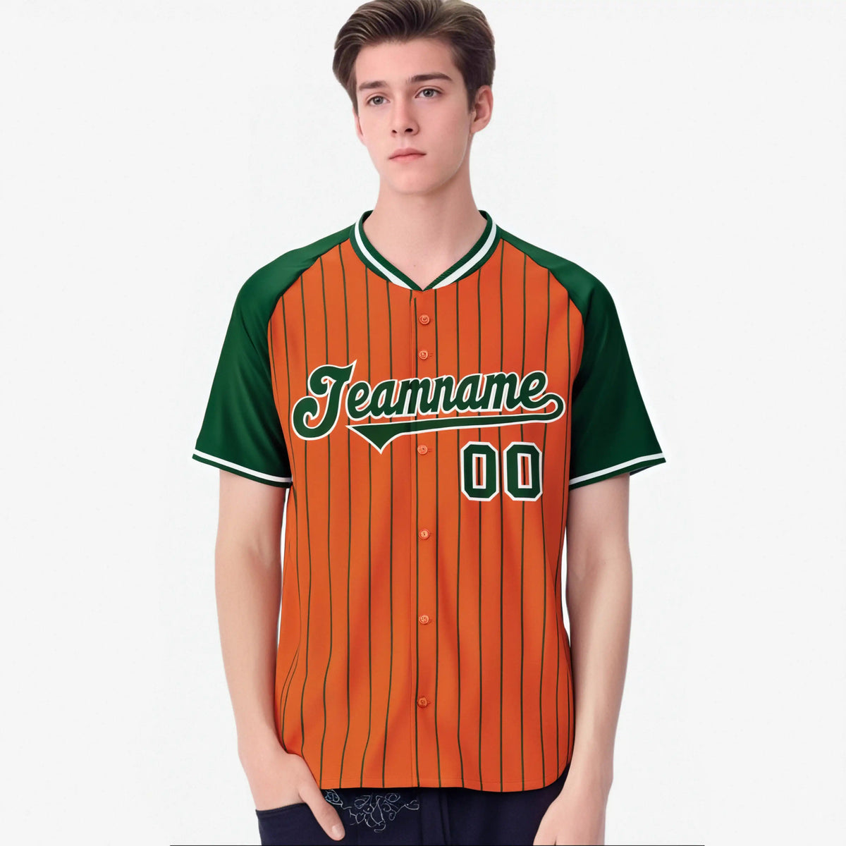 Custom Orange Green Pinstripe Green Orange Authentic Raglan Sleeves Baseball Jersey