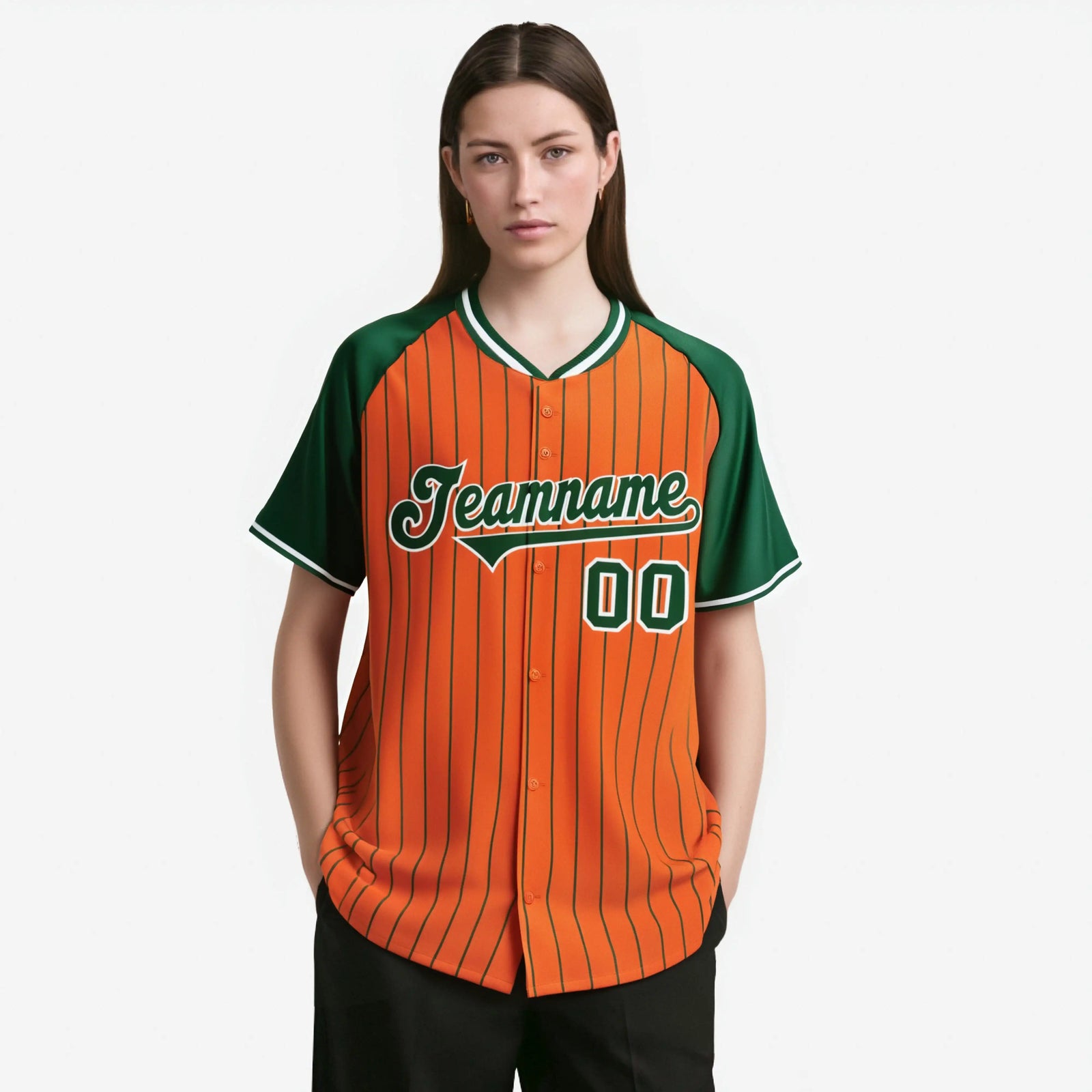 Custom Orange Green Pinstripe Green Orange Authentic Raglan Sleeves Baseball Jersey