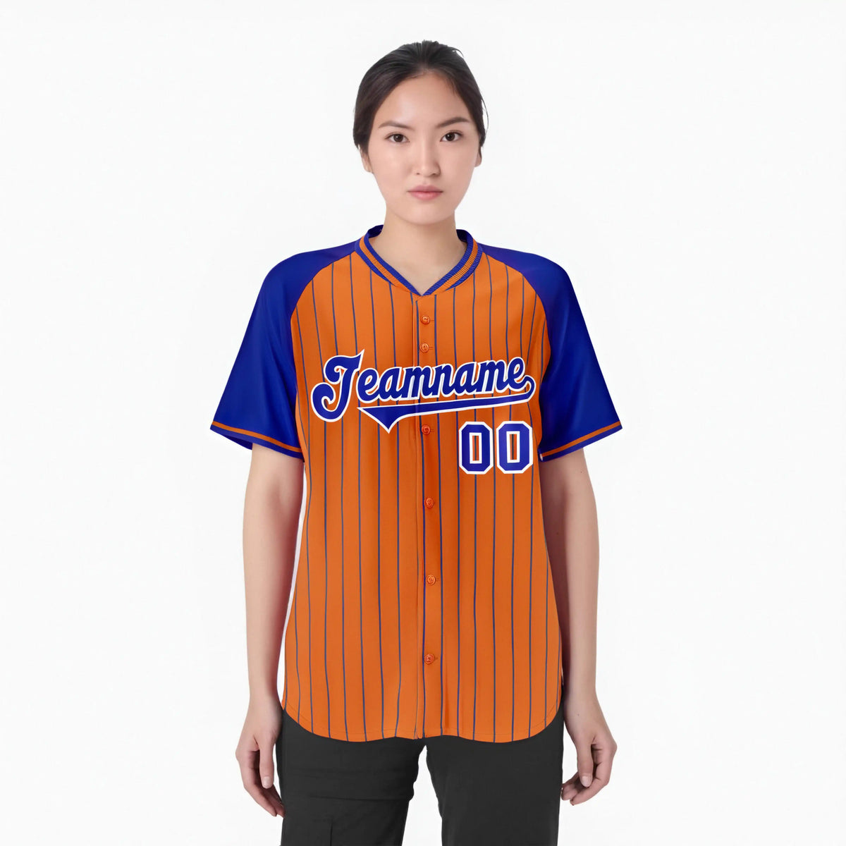 Custom Orange-Royal Blue Pinstripe Authentic Raglan Sleeves Baseball Jersey