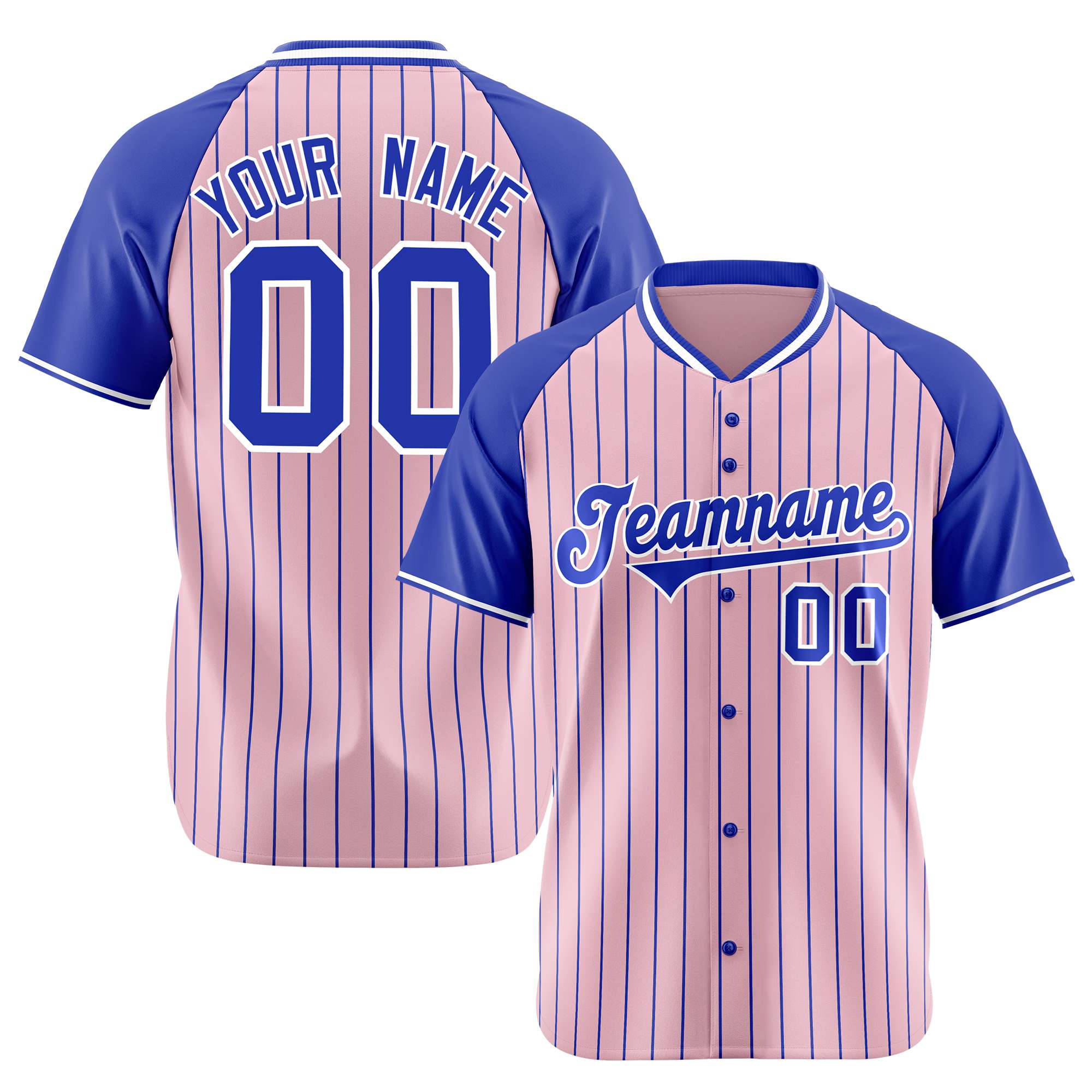 Custom Pink-Royal Blue Pinstripe Authentic Raglan Sleeves Baseball Jersey