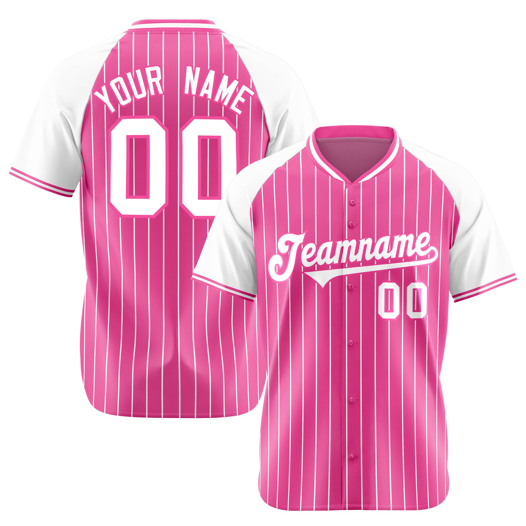 Custom Pink White Pinstripe White-Pink Authentic Raglan Sleeves Baseball Jersey