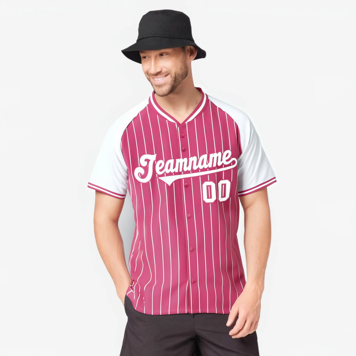Custom Pink White Pinstripe White-Pink Authentic Raglan Sleeves Baseball Jersey
