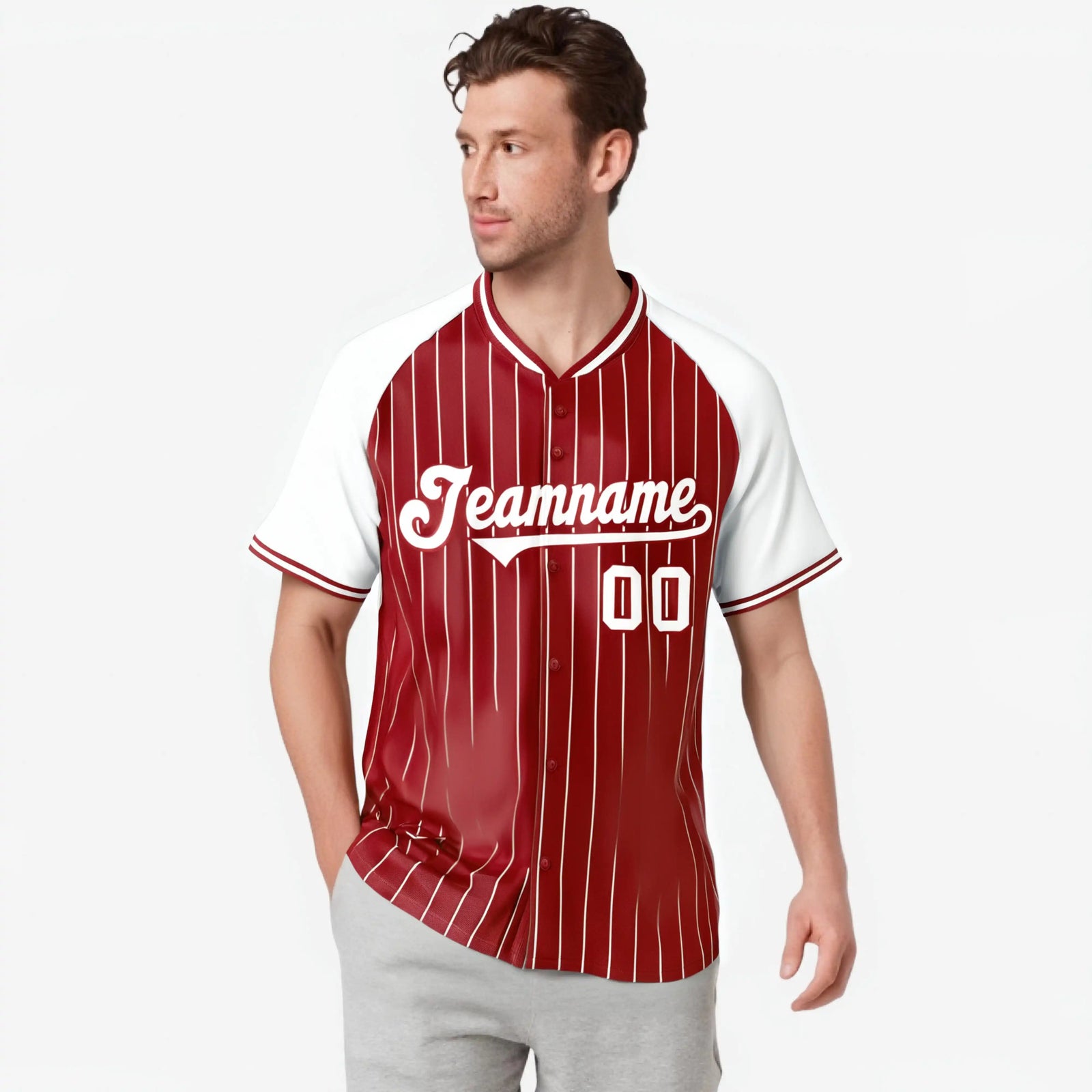 Custom Red White Pinstripe White-Red Authentic Raglan Sleeves Baseball Jersey