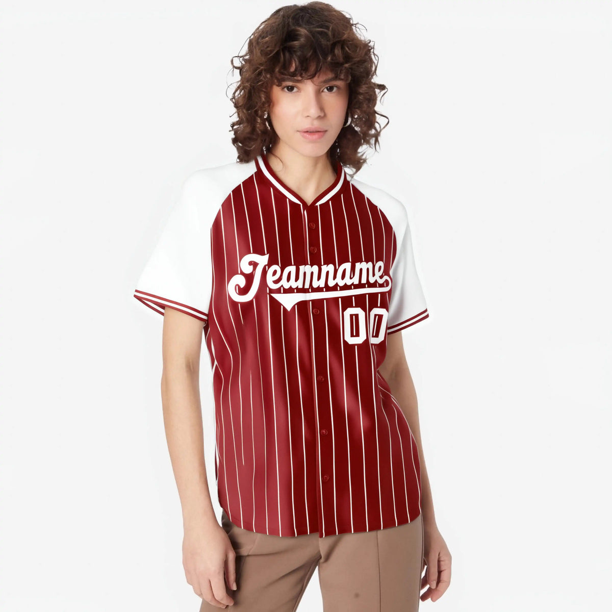 Custom Red White Pinstripe White-Red Authentic Raglan Sleeves Baseball Jersey