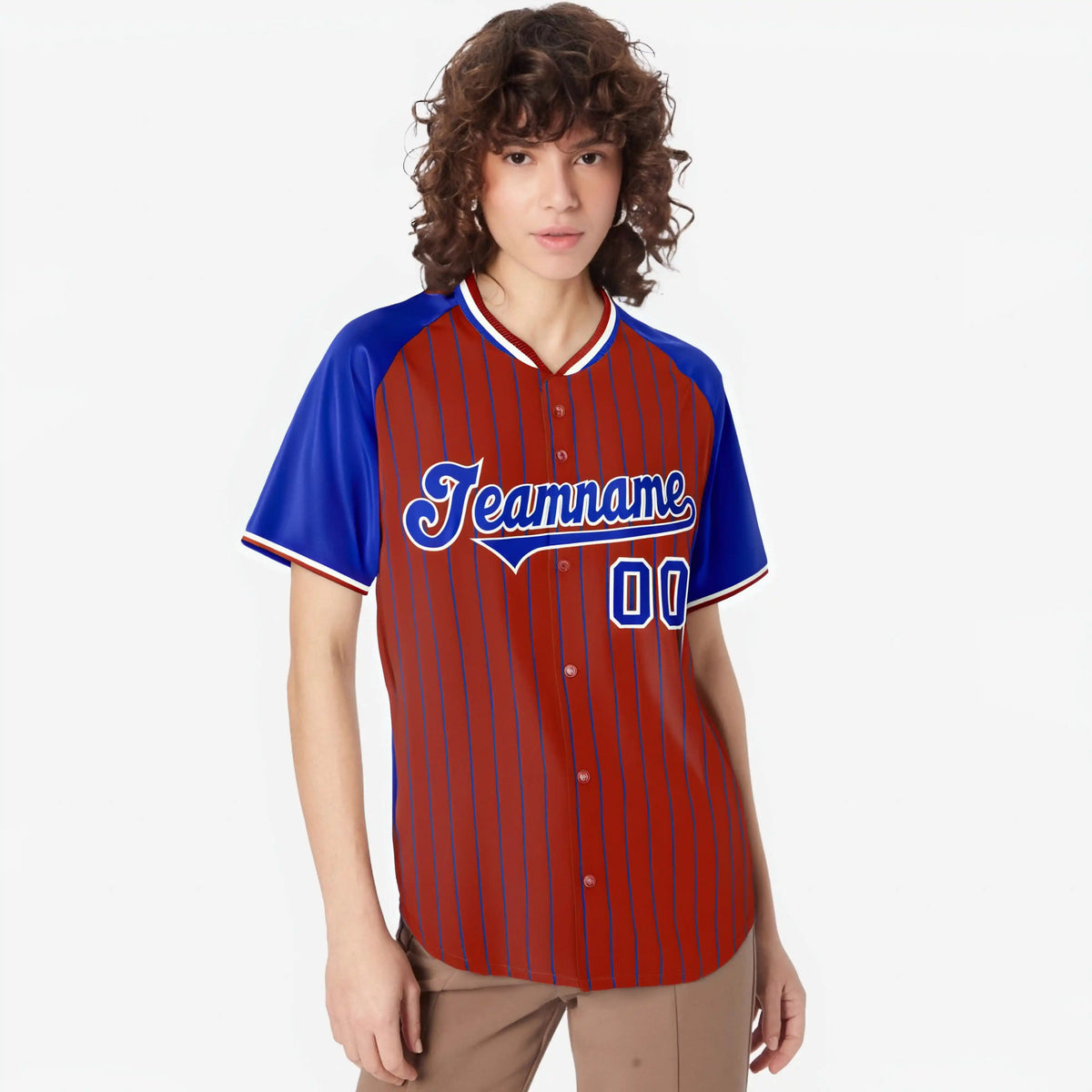 Custom Red-Royal Blue Pinstripe Authentic Raglan Sleeves Baseball Jersey