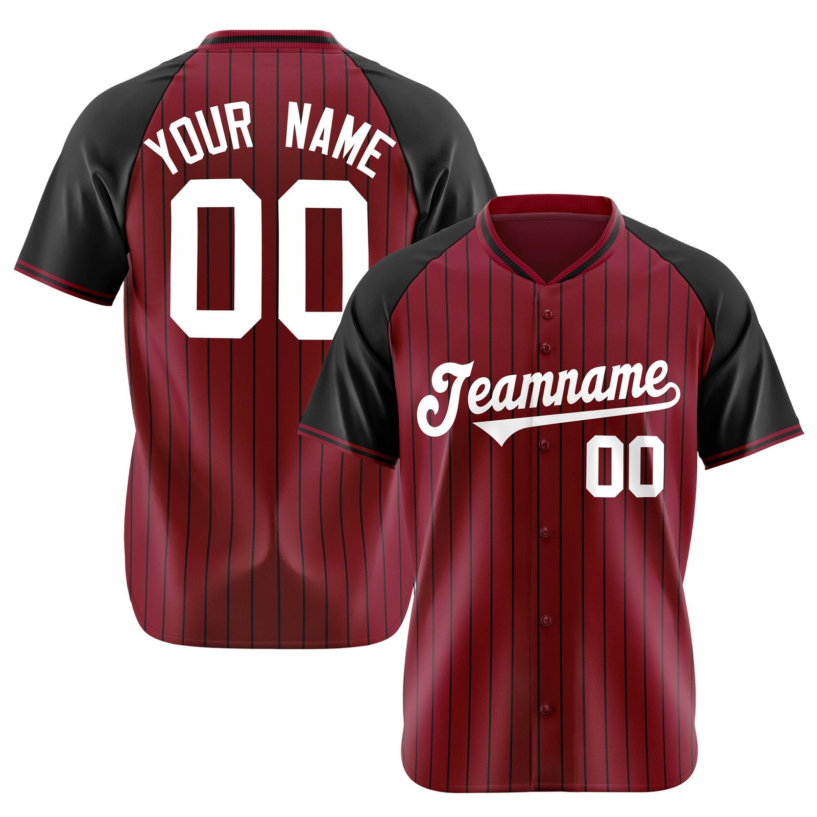 Custom Crimson Black Pinstripe Authentic Raglan Sleeves Baseball Jersey