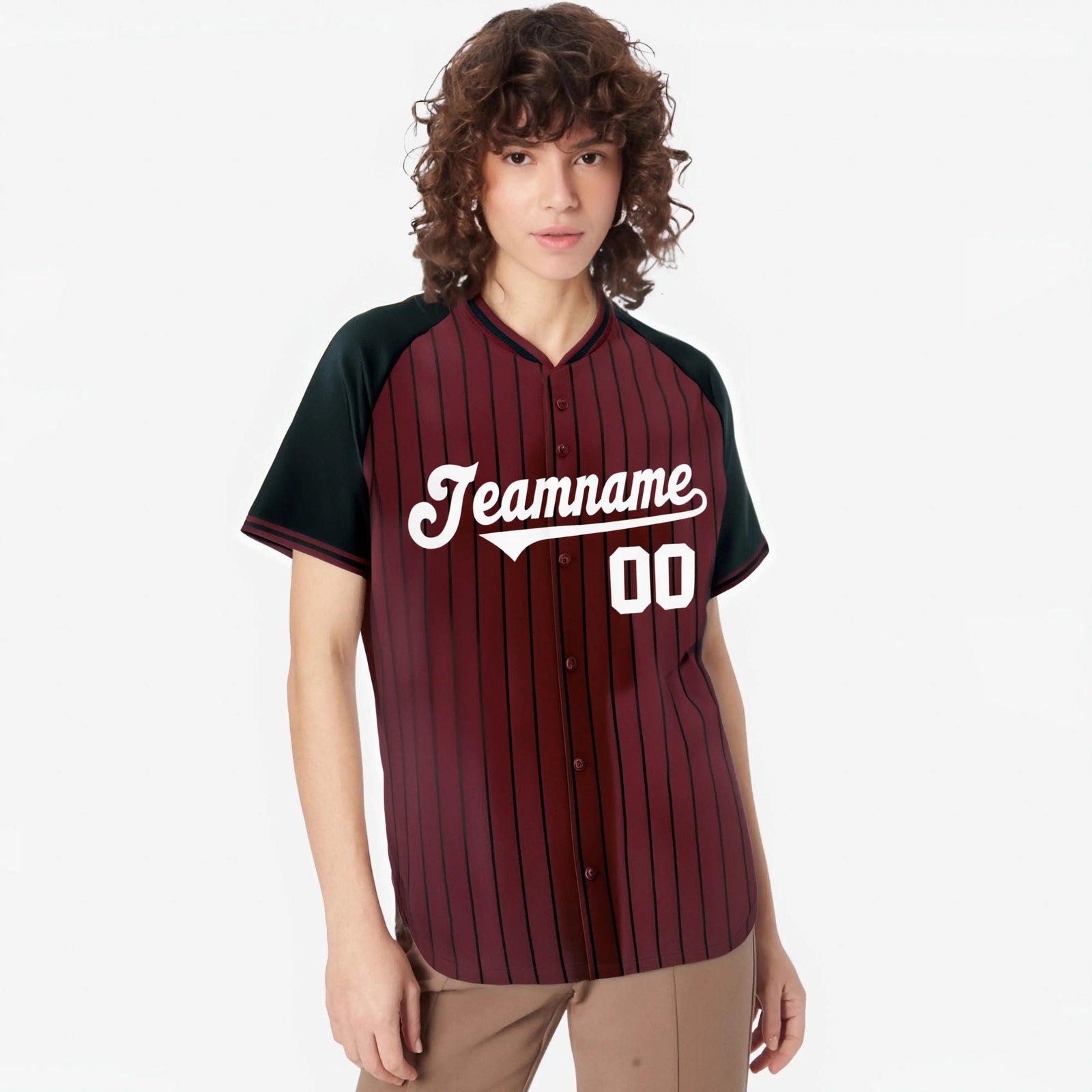 Custom Crimson Black Pinstripe Authentic Raglan Sleeves Baseball Jersey