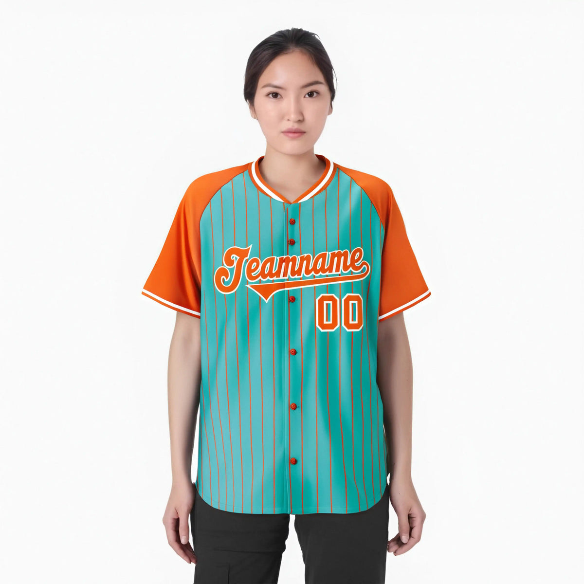 Custom Bright Green-Orange Pinstripe Authentic Raglan Sleeves Baseball Jersey