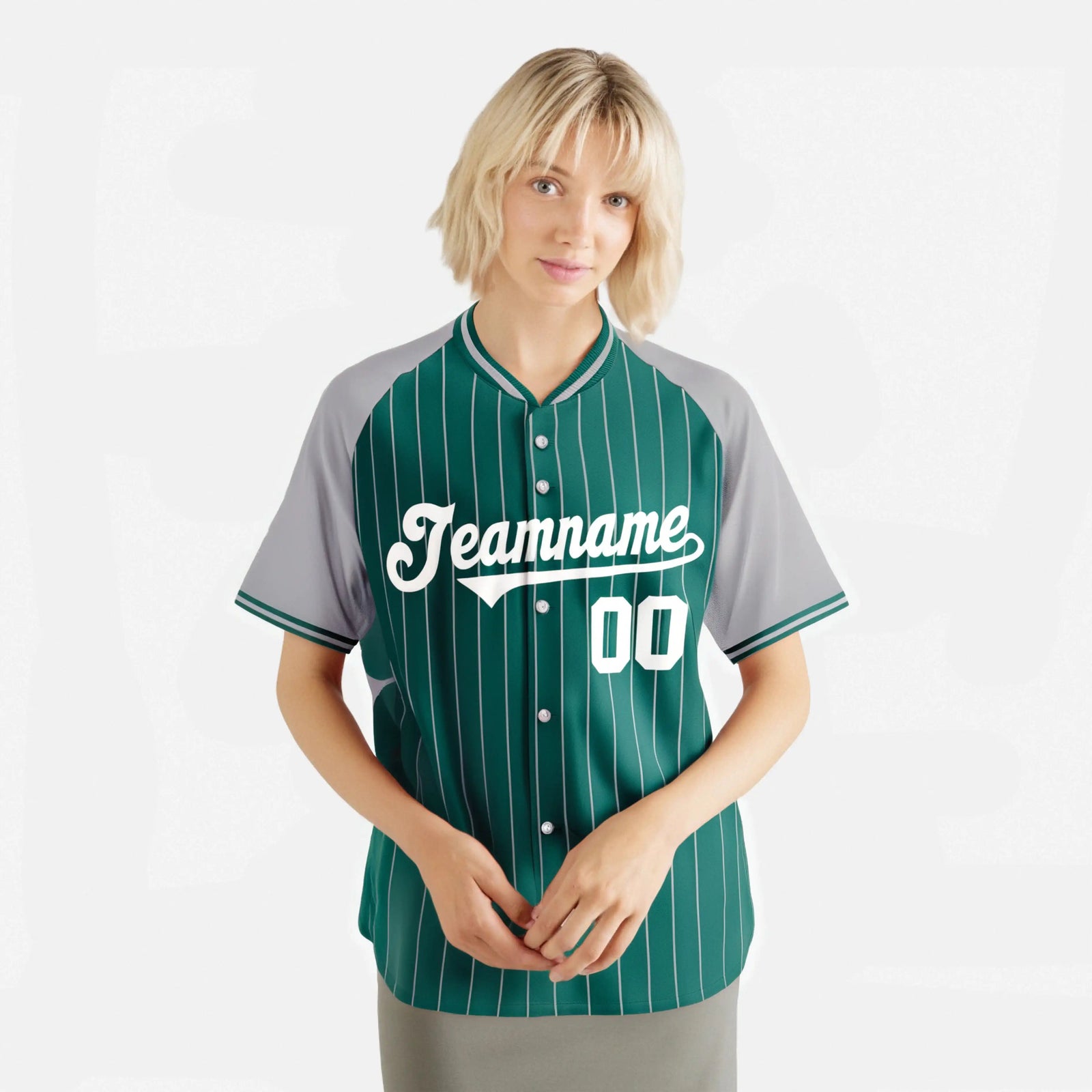 Custom Aqua Gray Pinstripe Gray-Aqua Authentic Raglan Sleeves Baseball Jersey