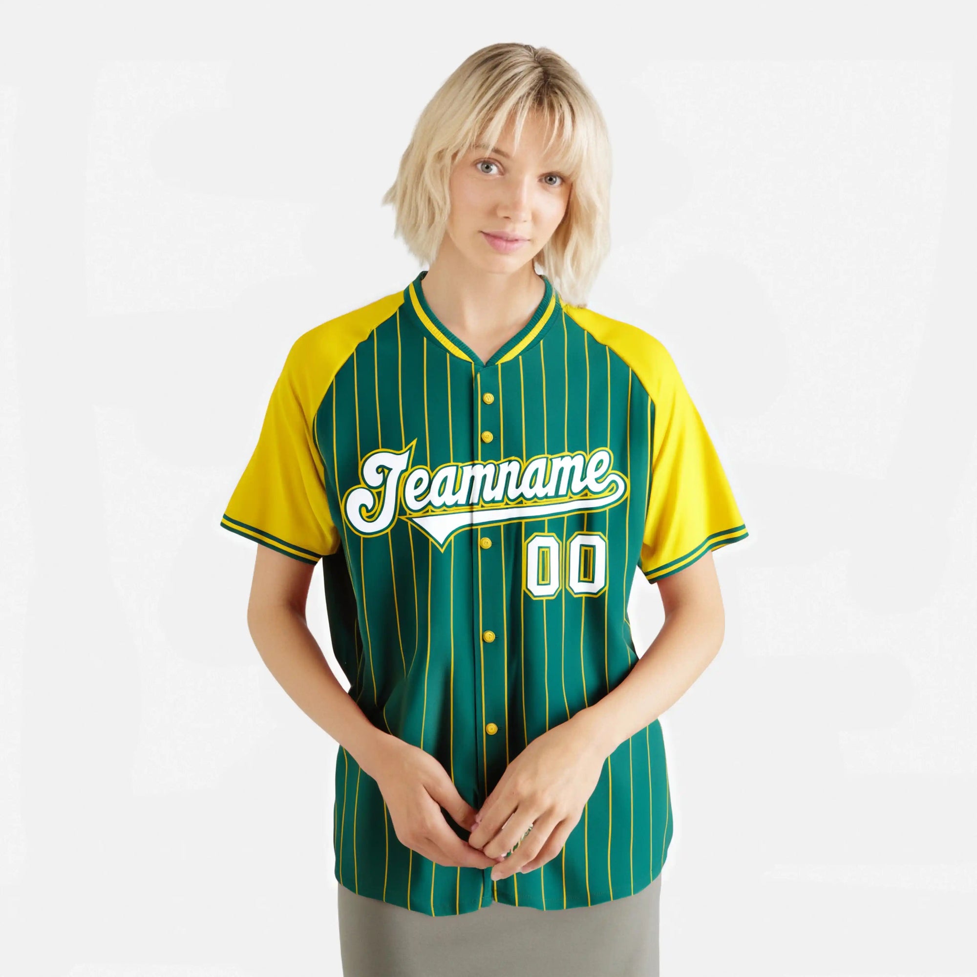 Custom Aqua Gold Pinstripe Authentic Raglan Sleeves Baseball Jersey