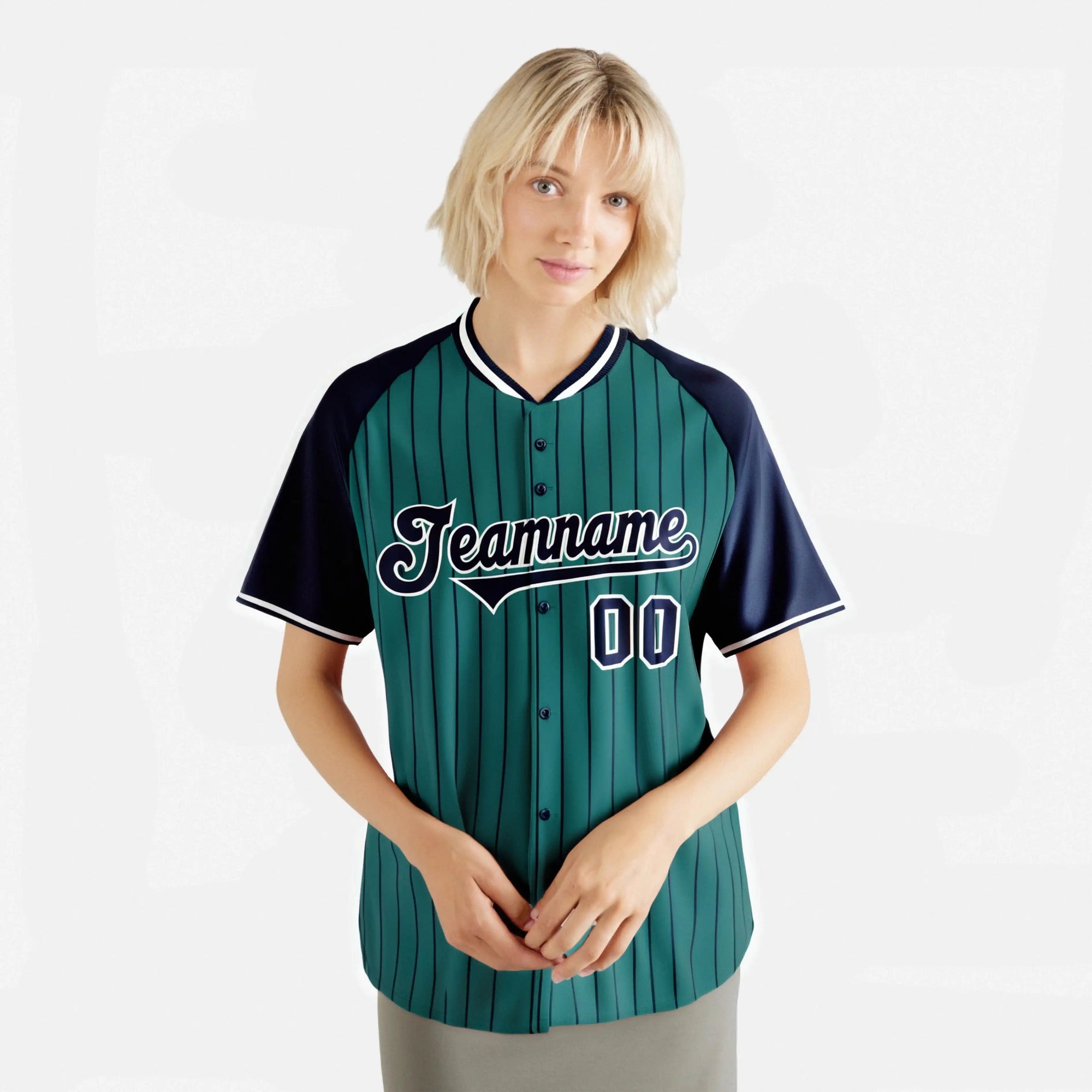 Custom Aqua Navy Pinstripe Authentic Raglan Sleeves Baseball Jersey