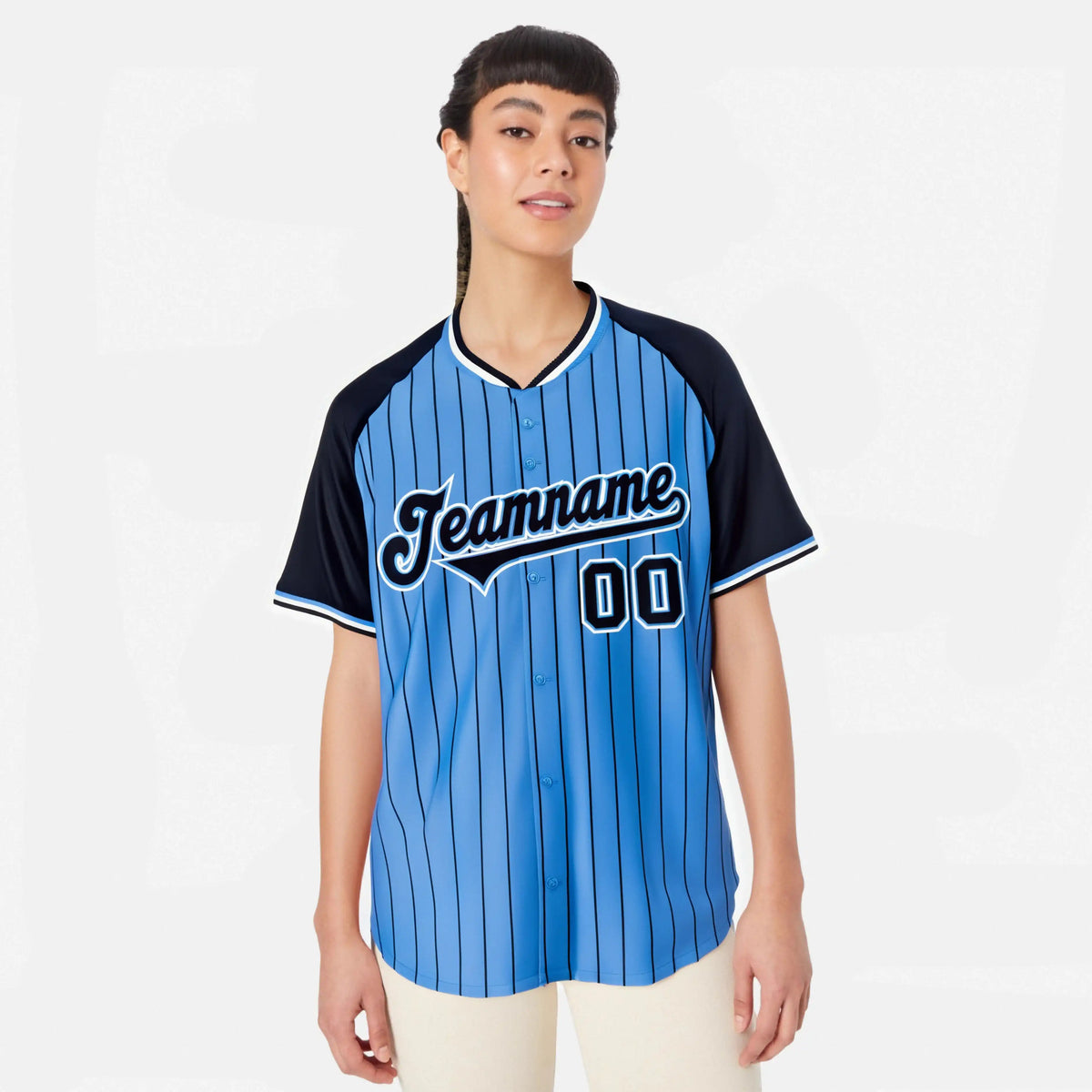 Custom Blue Navy Pinstripe Navy-Blue Authentic Raglan Sleeves Baseball Jersey