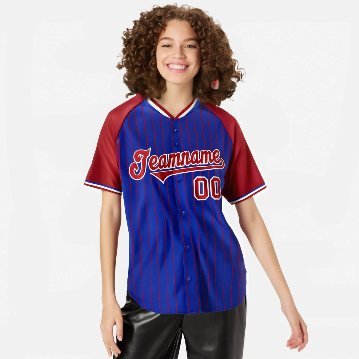 Custom Royal Blue-Red Pinstripe Authentic Raglan Sleeves Baseball Jersey