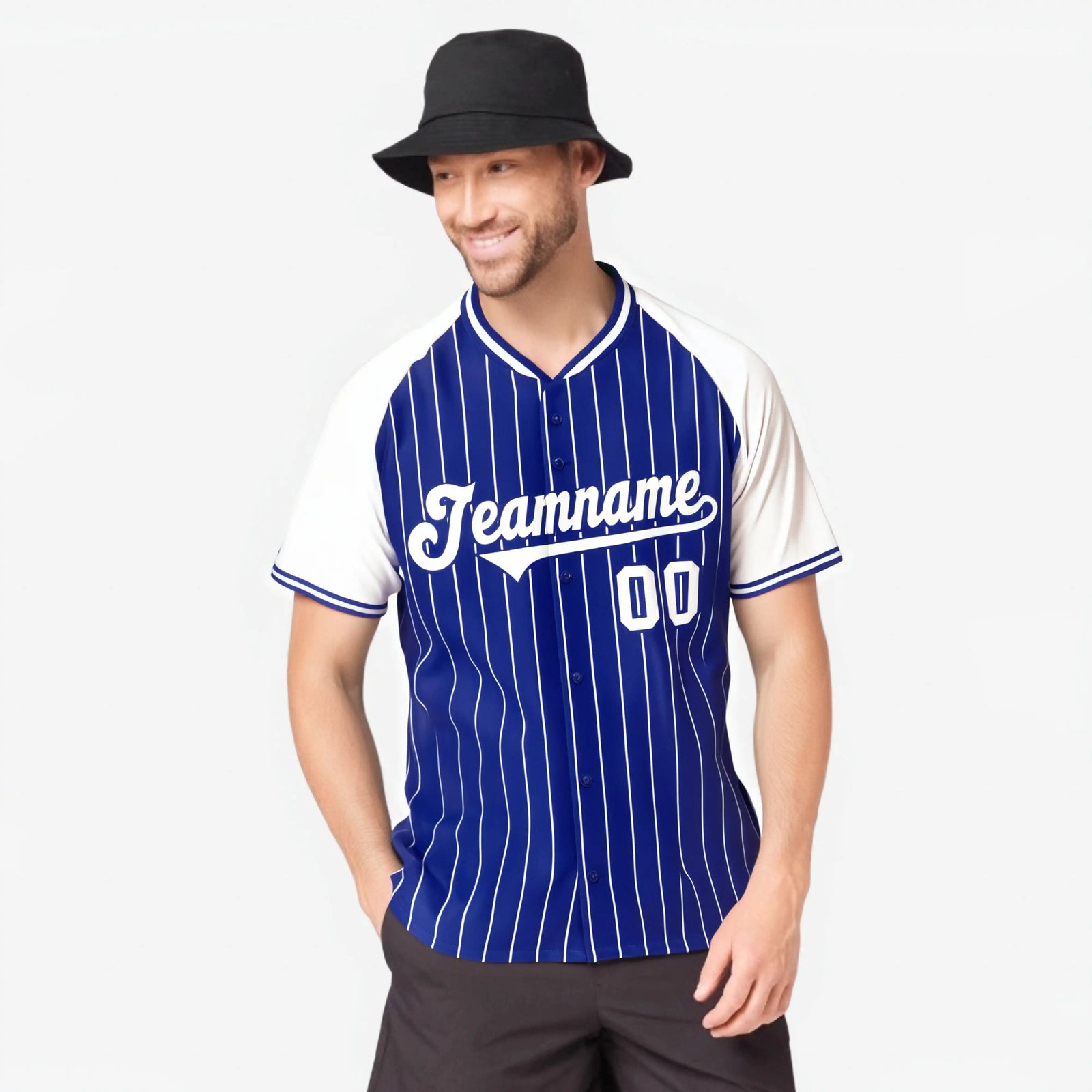 Custom Royal Blue-White Pinstripe Authentic Raglan Sleeves Baseball Jersey