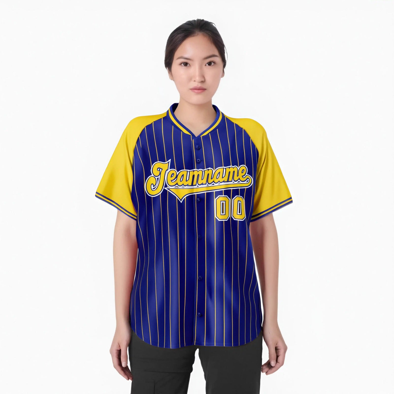 Custom Royal Blue-Gold Pinstripe Authentic Raglan Sleeves Baseball Jersey