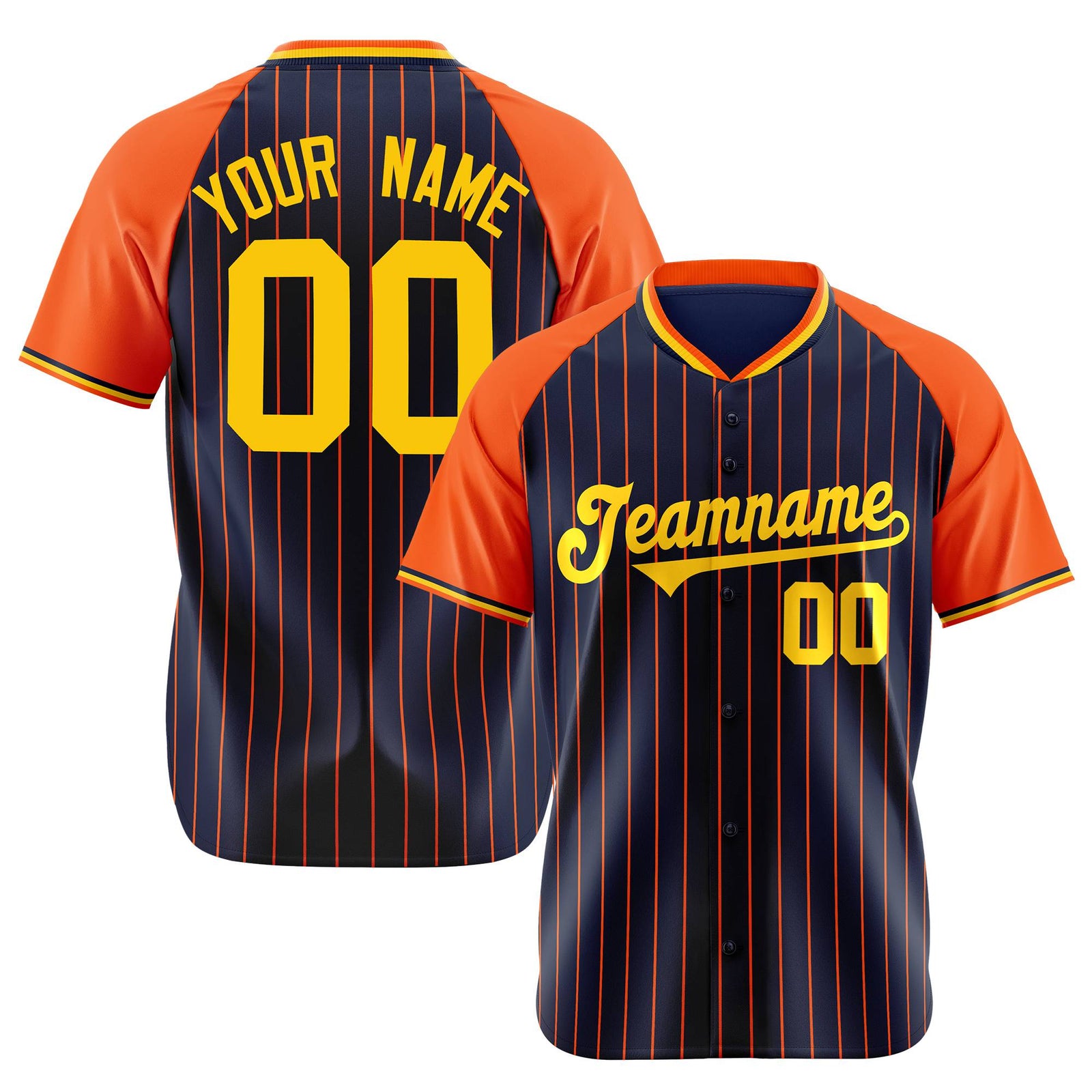 Custom Navy Orange Pinstripe Orange-Navy Authentic Raglan Sleeves Baseball Jersey