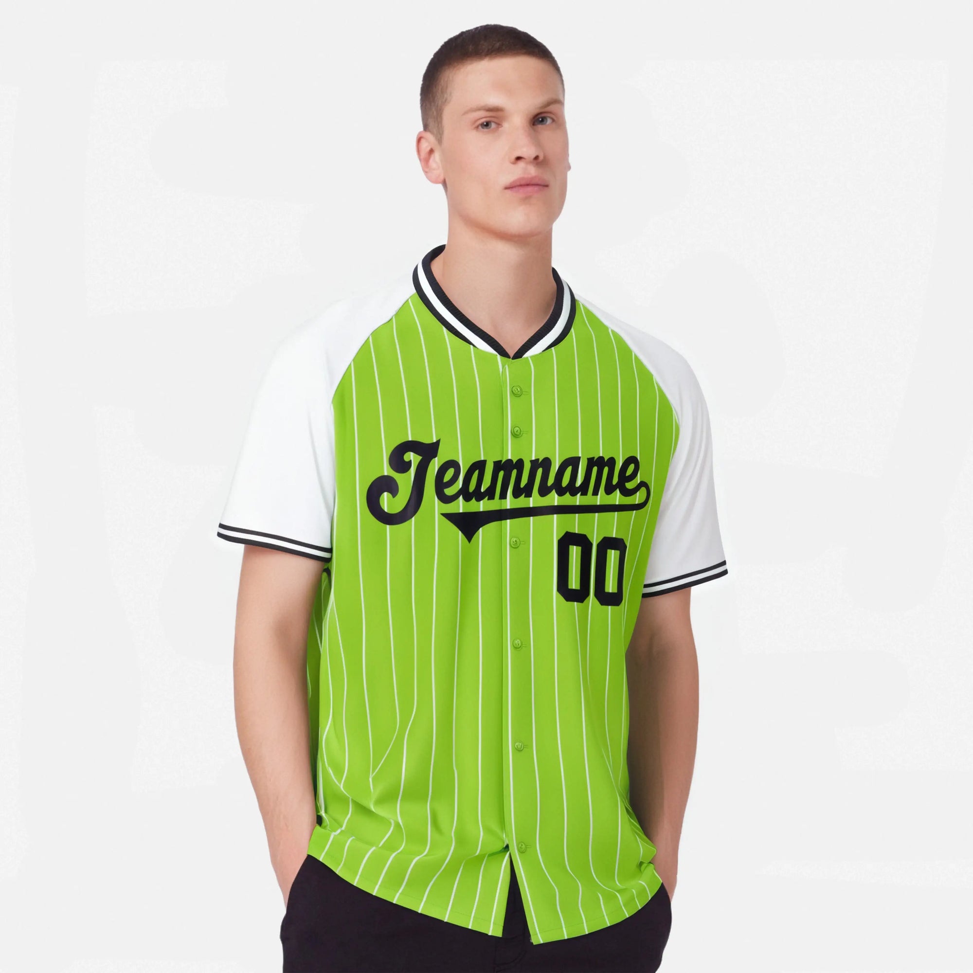 Custom Neon Green White Pinstripe Authentic Raglan Sleeves Baseball Jersey