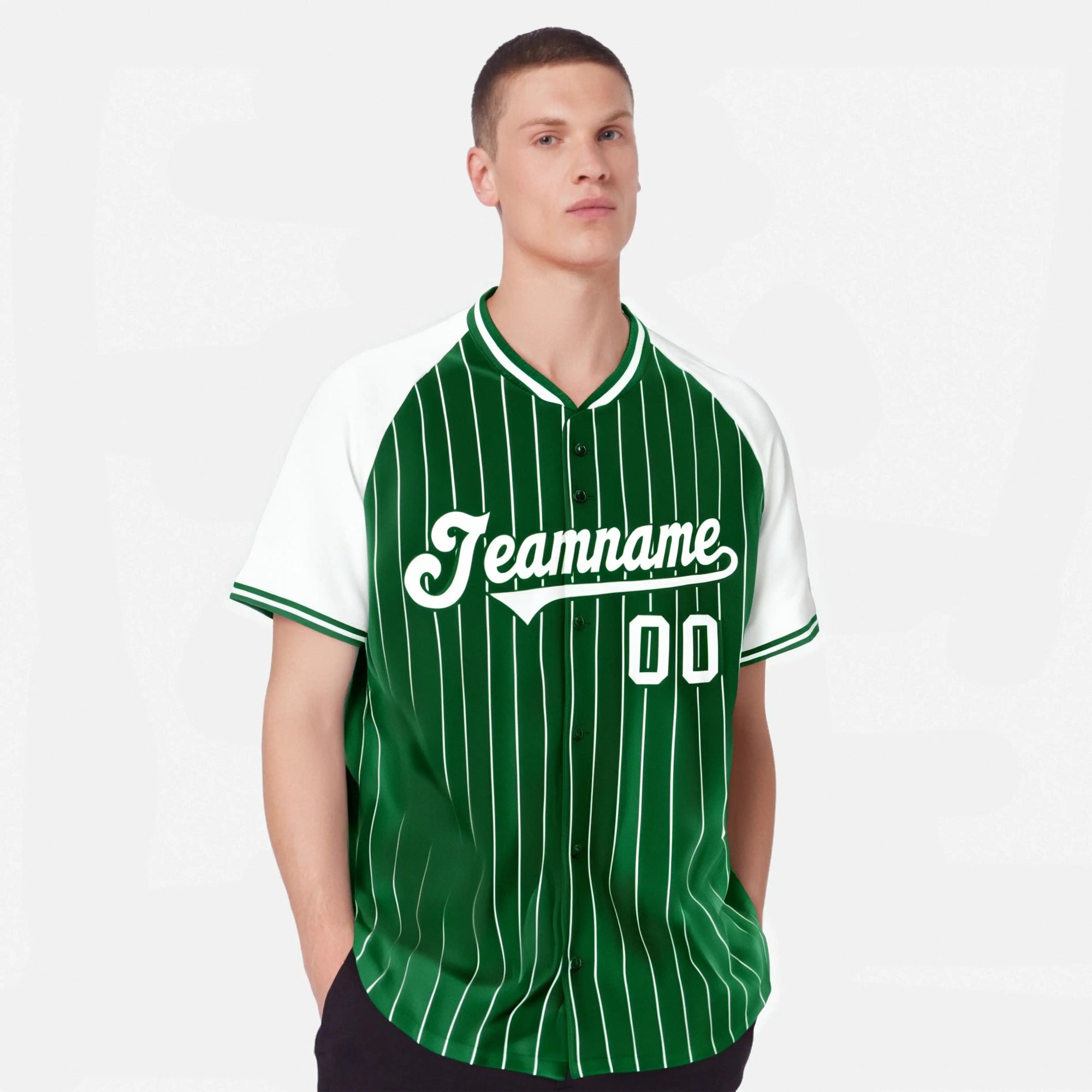 Custom Kelly Green-White Pinstripe Authentic Raglan Sleeves Baseball Jersey