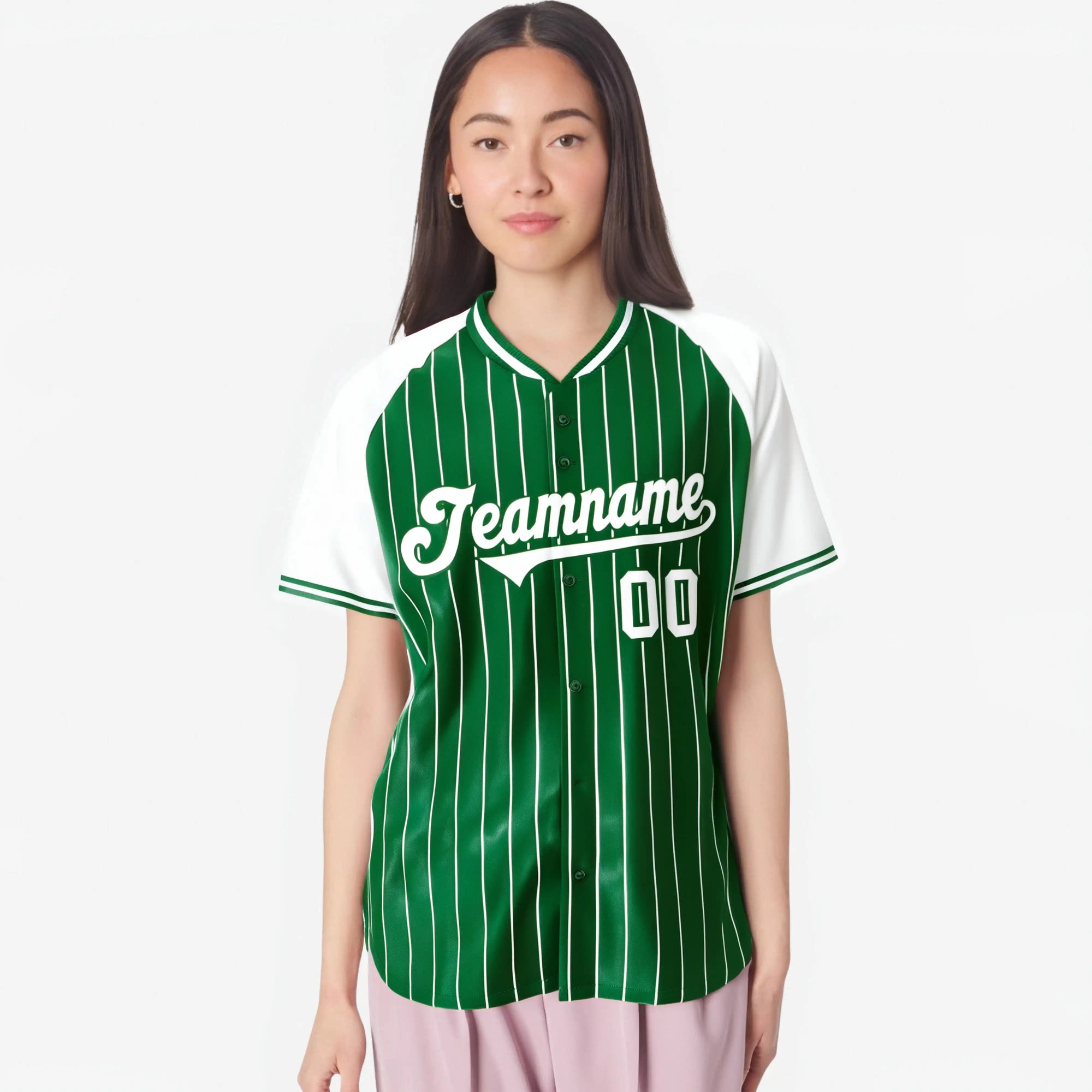 Custom Kelly Green-White Pinstripe Authentic Raglan Sleeves Baseball Jersey