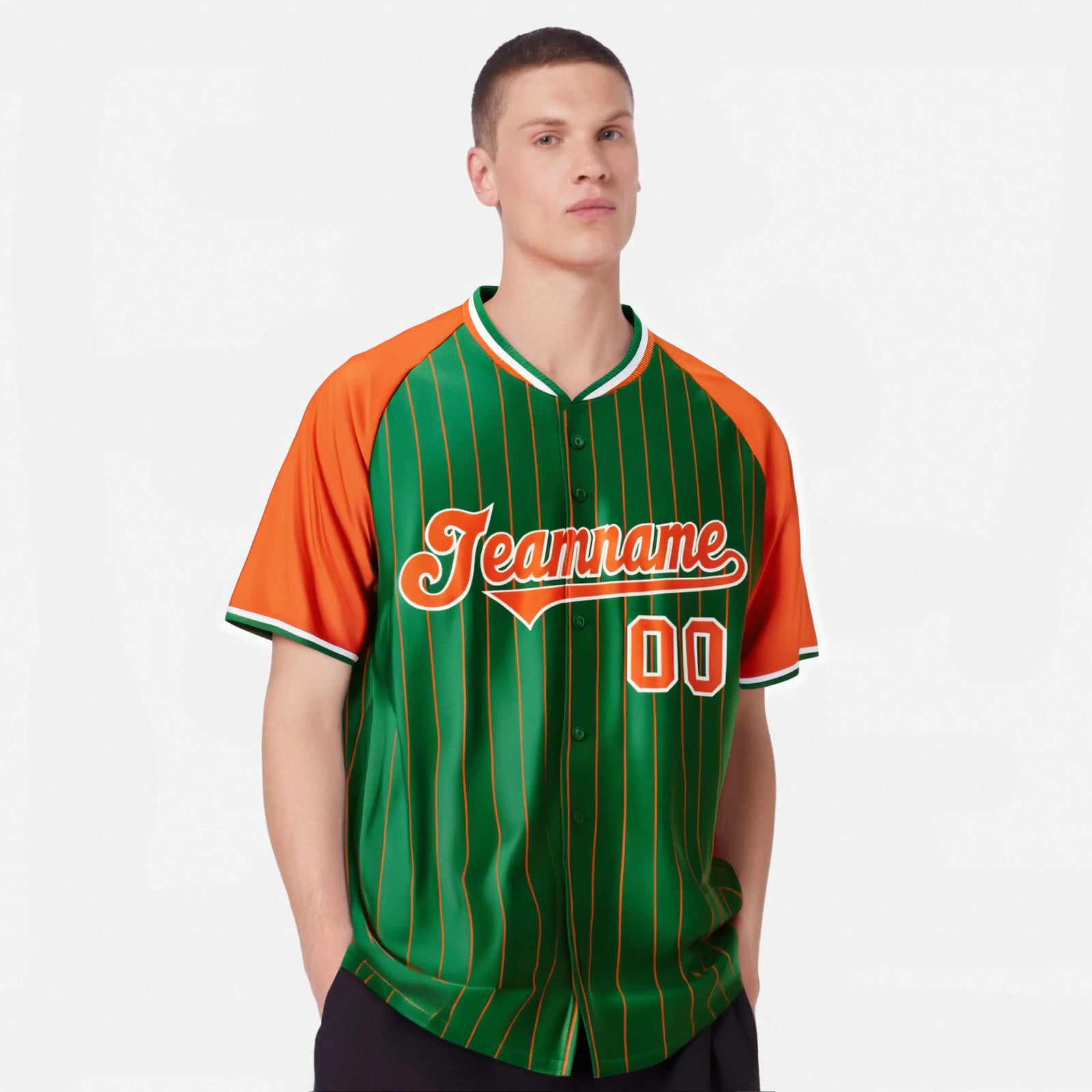 Custom Kelly Green Orange Pinstripe Authentic Raglan Sleeves Baseball Jersey