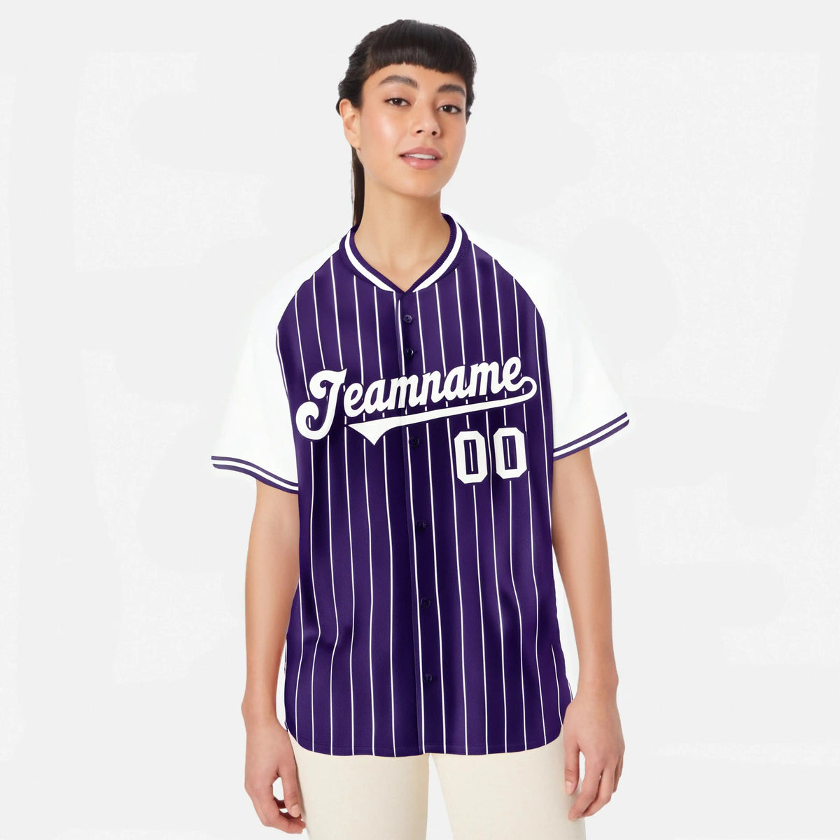 Custom Purple White Pinstripe White Purple Authentic Raglan Sleeves Baseball Jersey