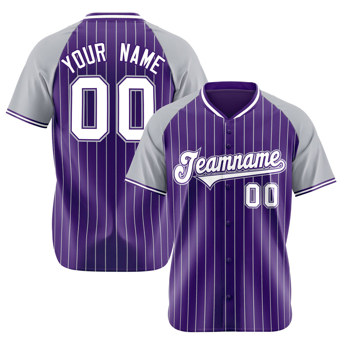 Custom Purple Gray Pinstripe Gray Purple Authentic Raglan Sleeves Baseball Jersey