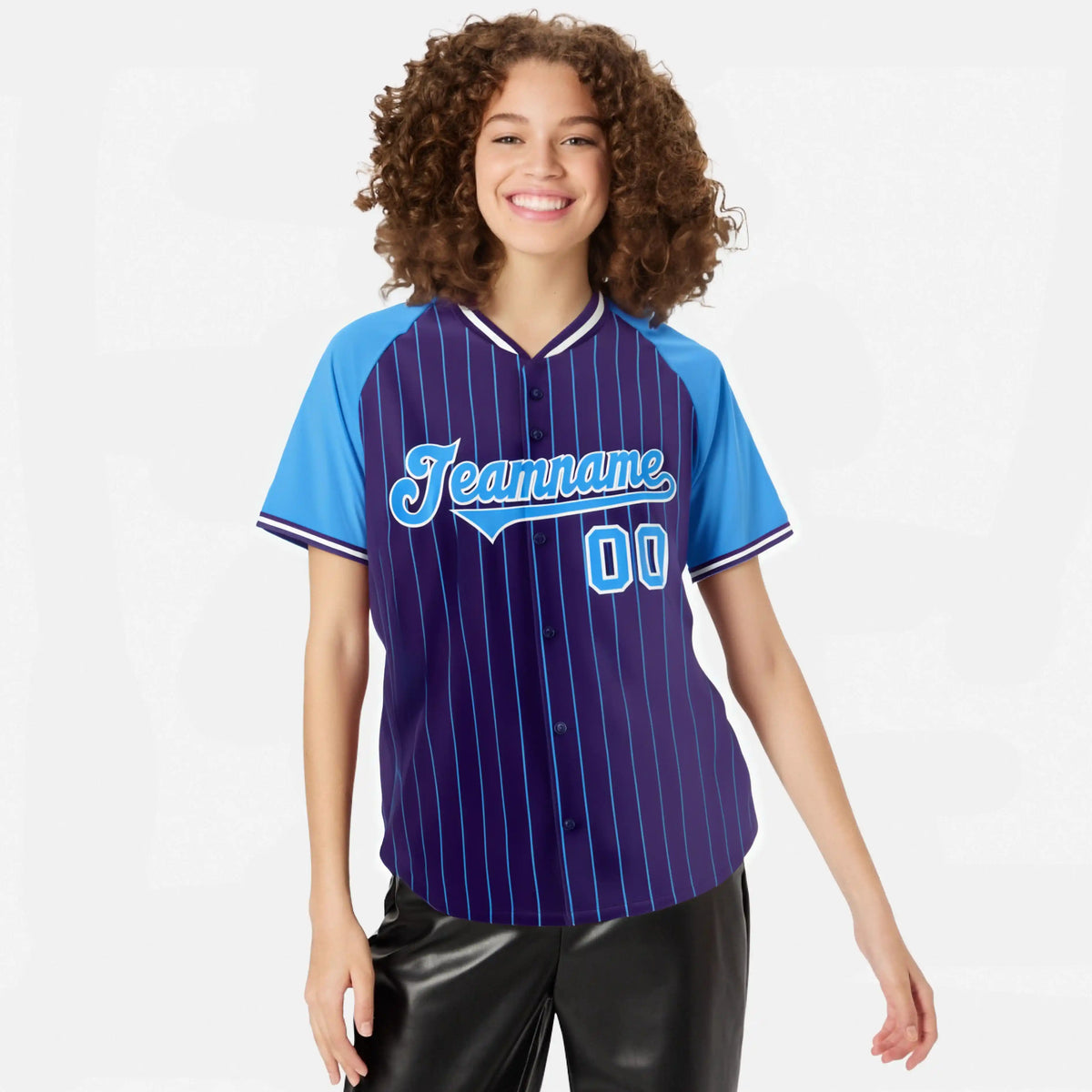 Custom Purple Blue Pinstripe Blue-Purple Authentic Raglan Sleeves Baseball Jersey
