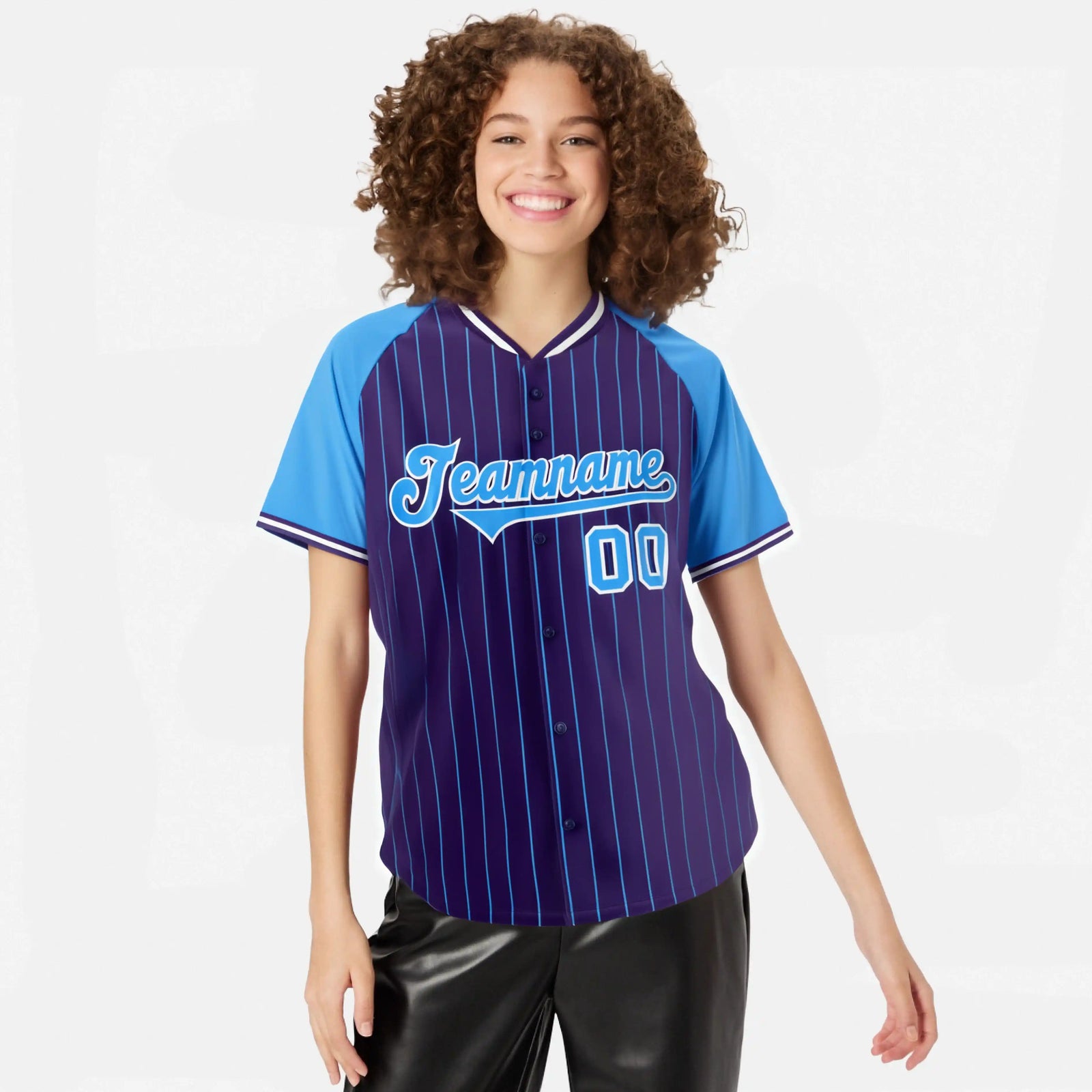 Custom Purple Blue Pinstripe Blue-Purple Authentic Raglan Sleeves Baseball Jersey
