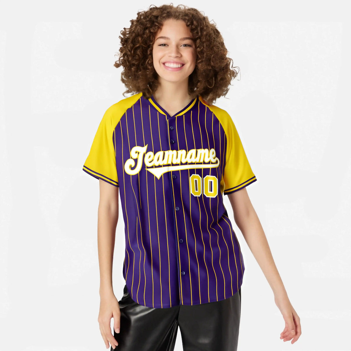 Custom Purple Yellow Pinstripe Yellow-Purple Authentic Raglan Sleeves Baseball Jersey