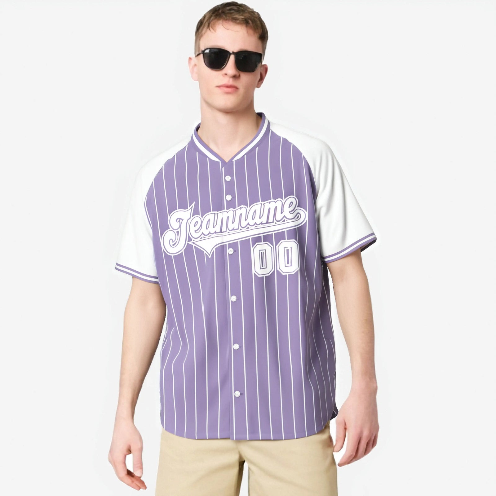 Custom Light Purple White Pinstripe White Light-Purple Authentic Raglan Sleeves Baseball Jersey