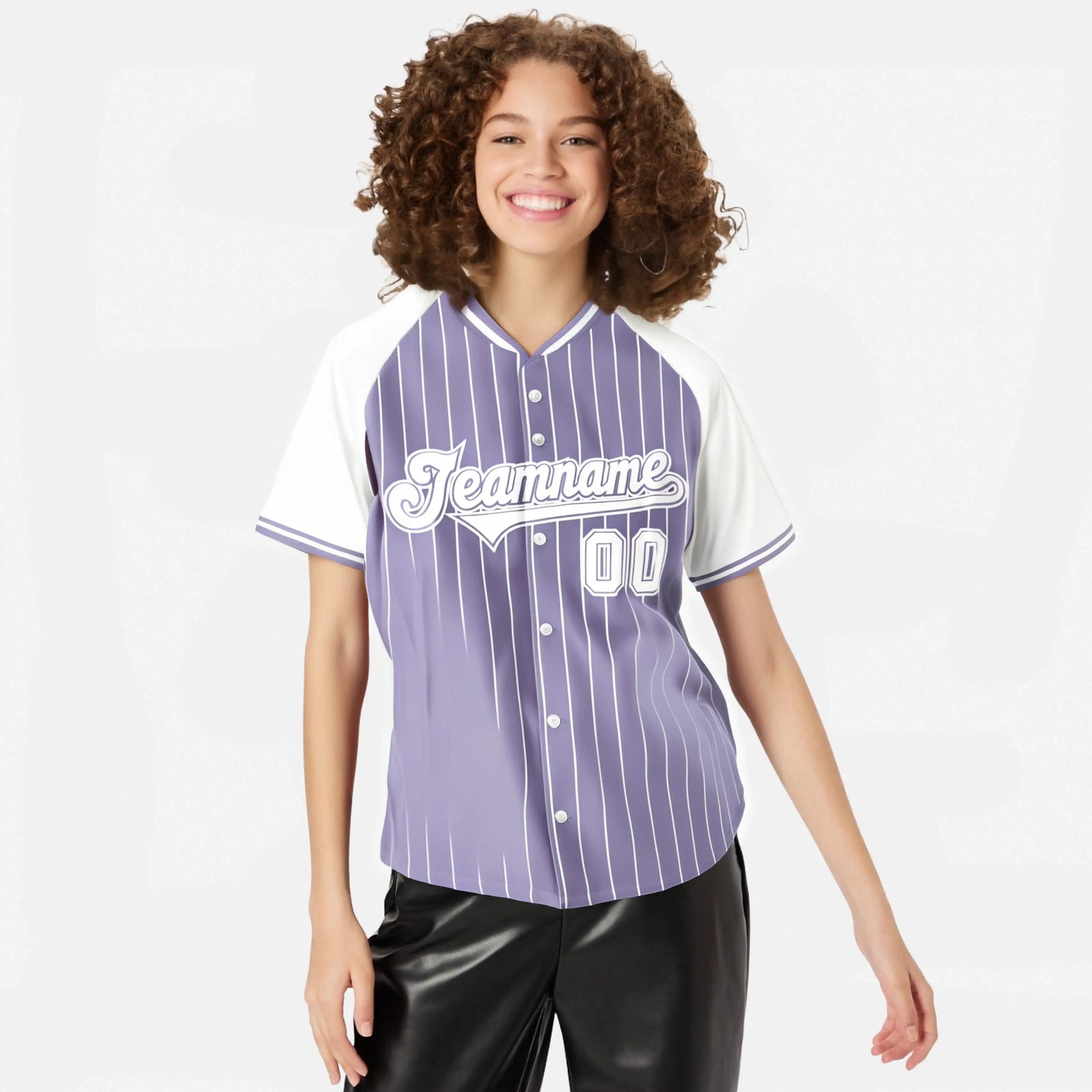 Custom Light Purple White Pinstripe White Light-Purple Authentic Raglan Sleeves Baseball Jersey
