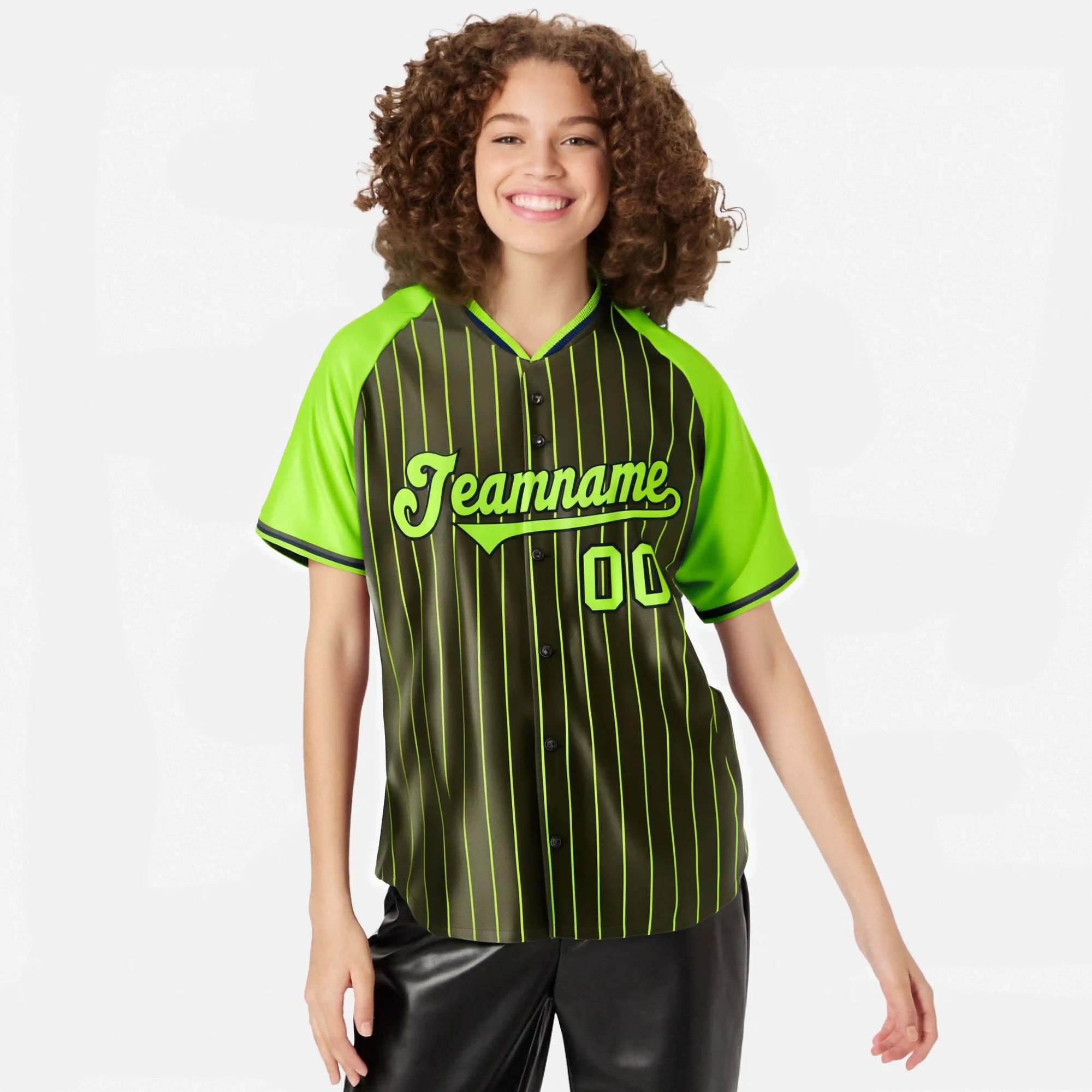 Custom Olive-Neon Green Pinstripe Authentic Raglan Sleeves Baseball Jersey