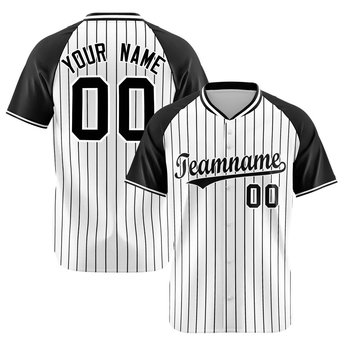 Custom White Black Pinstripe Black-White Authentic Raglan Sleeves Baseball Jersey
