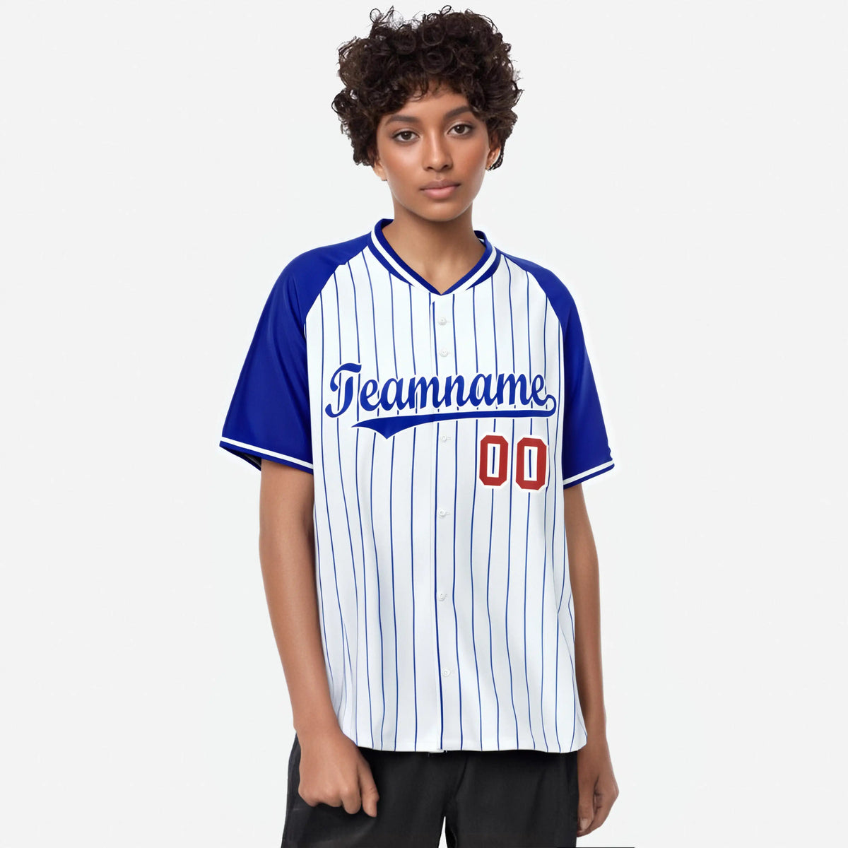 Custom White-Royal Blue Pinstripe Authentic Raglan Sleeves Baseball Jersey