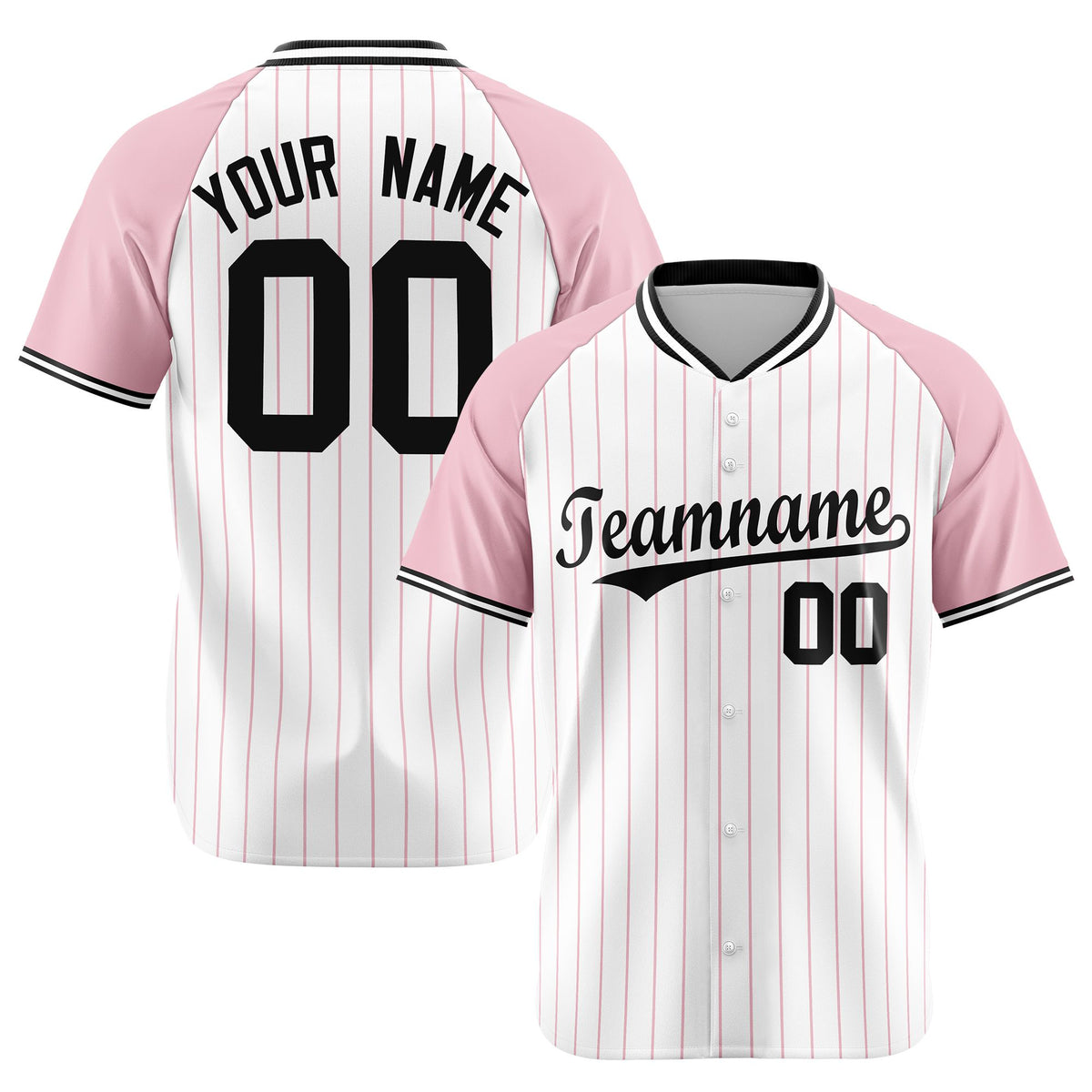Custom White Pink Pinstripe Pink-White Authentic Raglan Sleeves Baseball Jersey