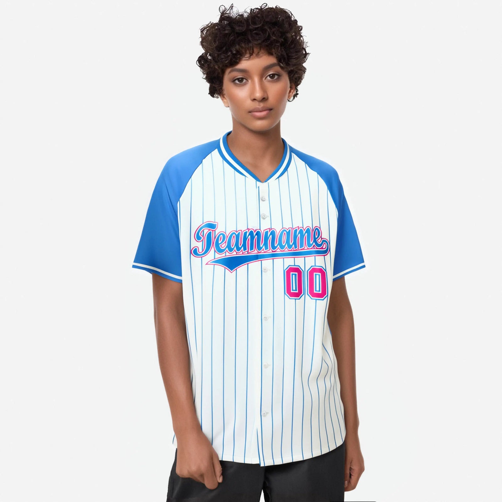 Custom White-Light Blue Pinstripe Authentic Raglan Sleeves Baseball Jersey