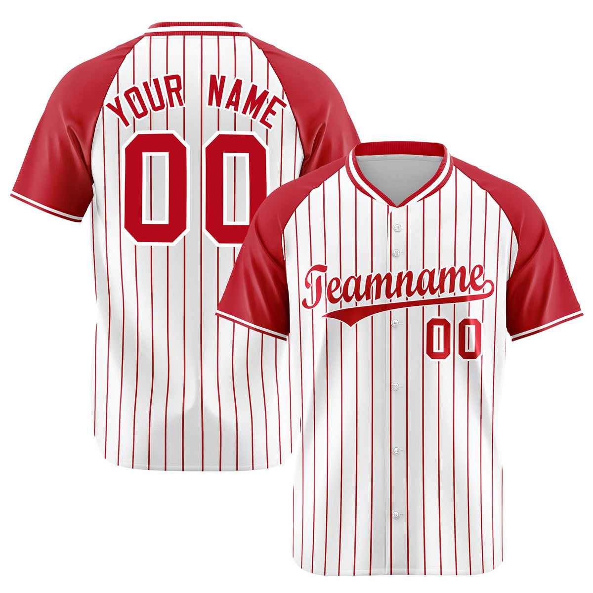 Custom White Red Pinstripe Red-White Authentic Raglan Sleeves Baseball Jersey