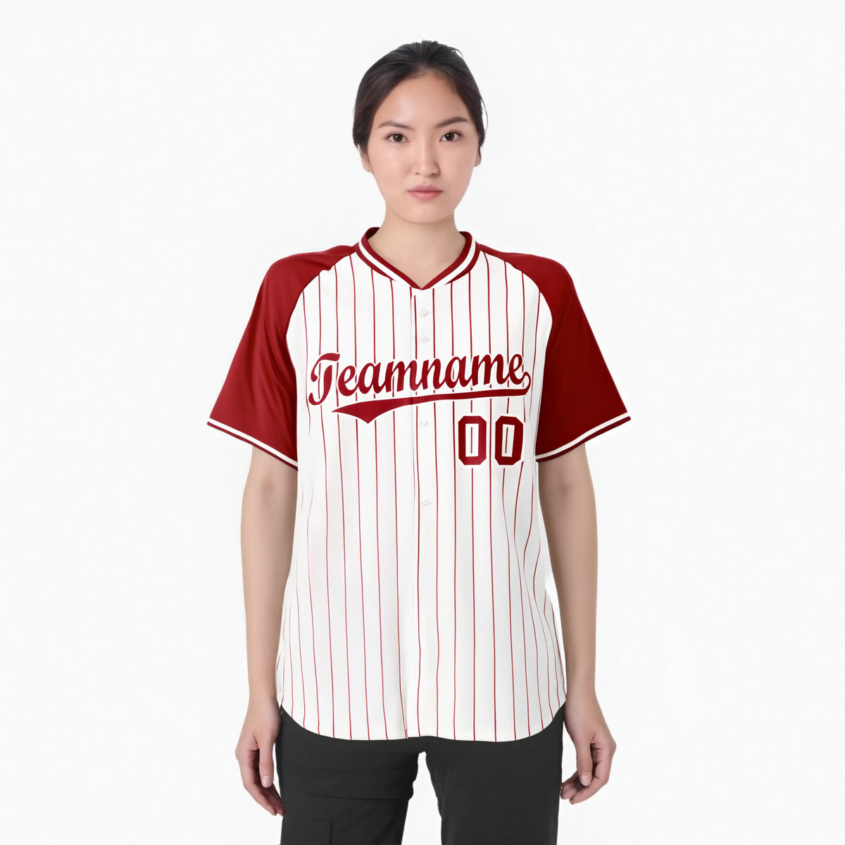Custom White Red Pinstripe Red-White Authentic Raglan Sleeves Baseball Jersey