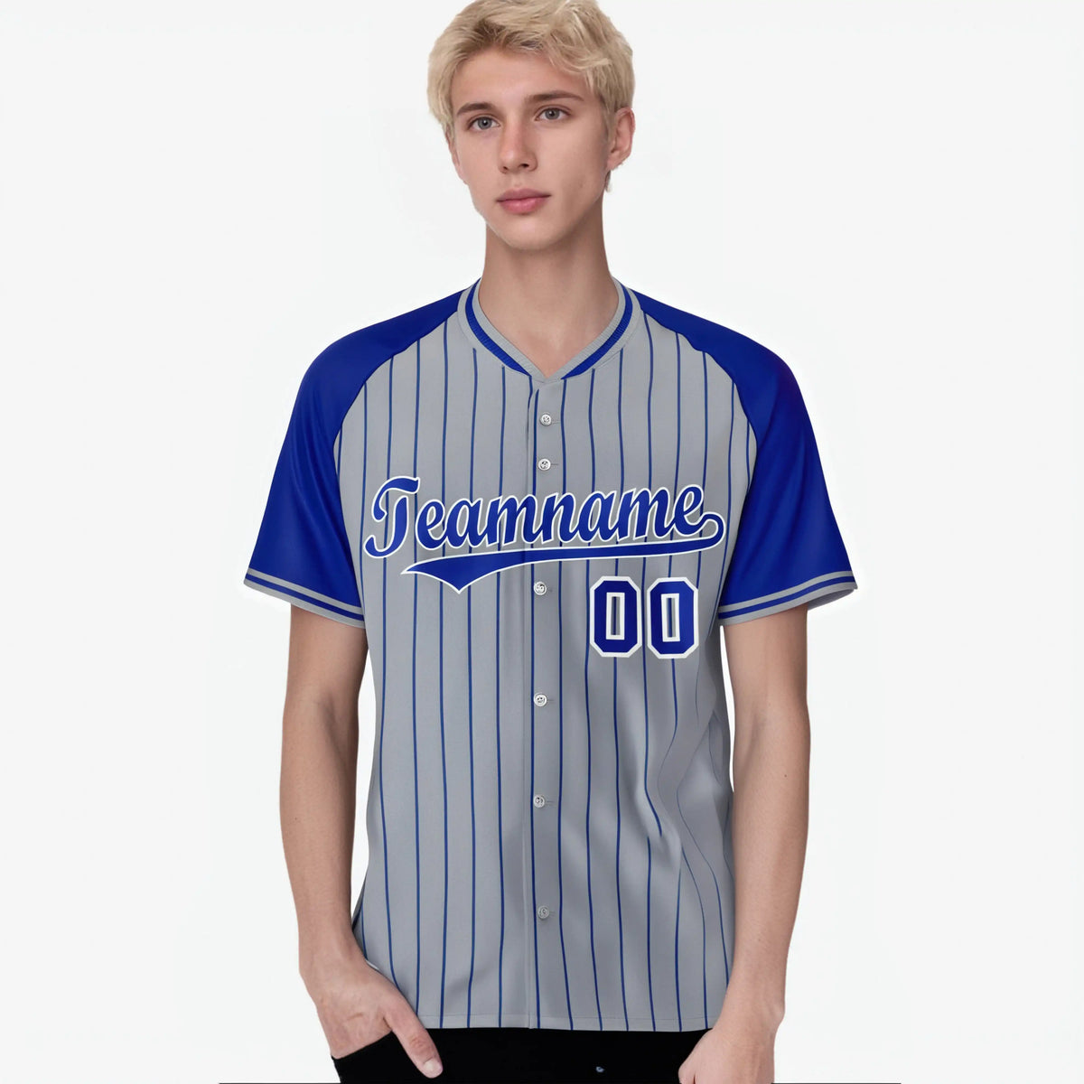 Custom Gray Purple Pinstripe Purple-Gray Authentic Raglan Sleeves Baseball Jersey